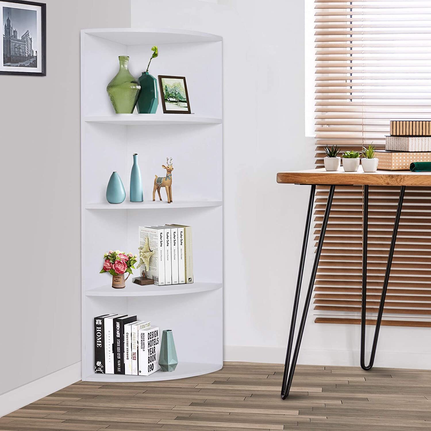 HOMCOM Corner Shelf 4 Tier Bookshelf