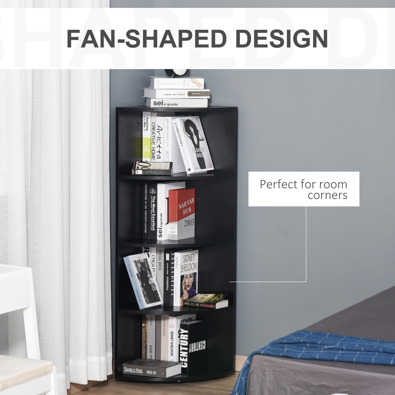 HOMCOM Corner Shelf 4 Tier Bookshelf