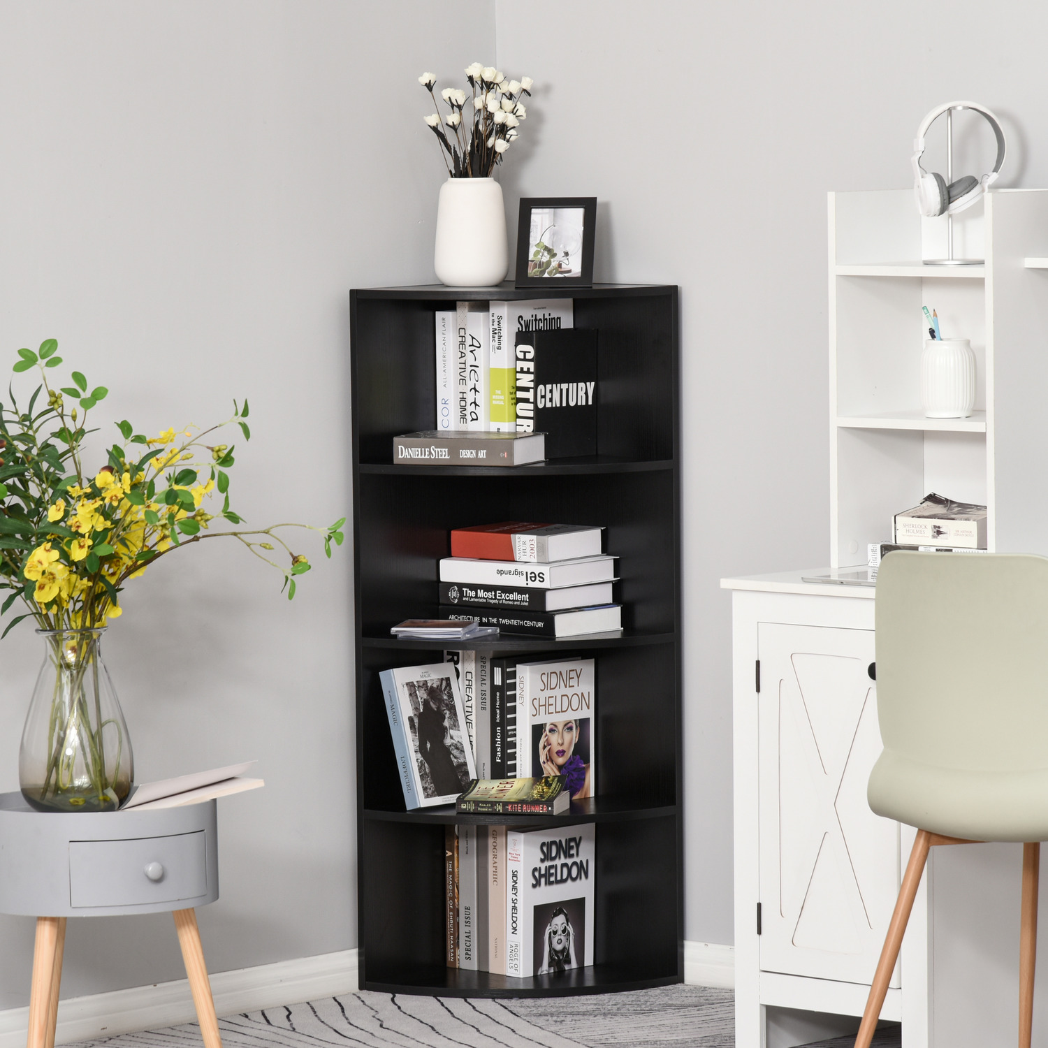 HOMCOM Corner Shelf 4 Tier Bookshelf 5 HOMCOM Corner Shelf 4 Tier Bookshelf