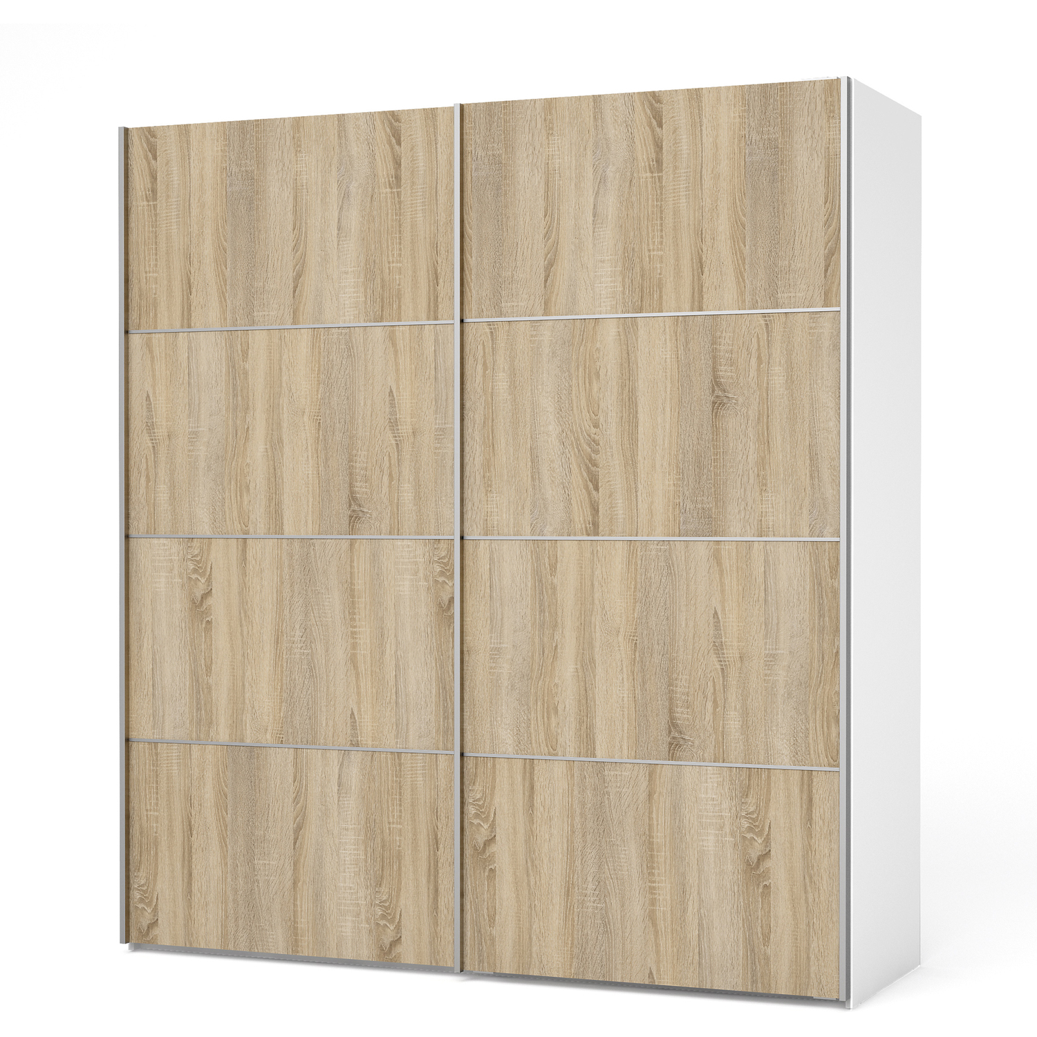 Valentino Sliding Wardrobe 180Cm with White Back and 2 Shelves - Oak/White