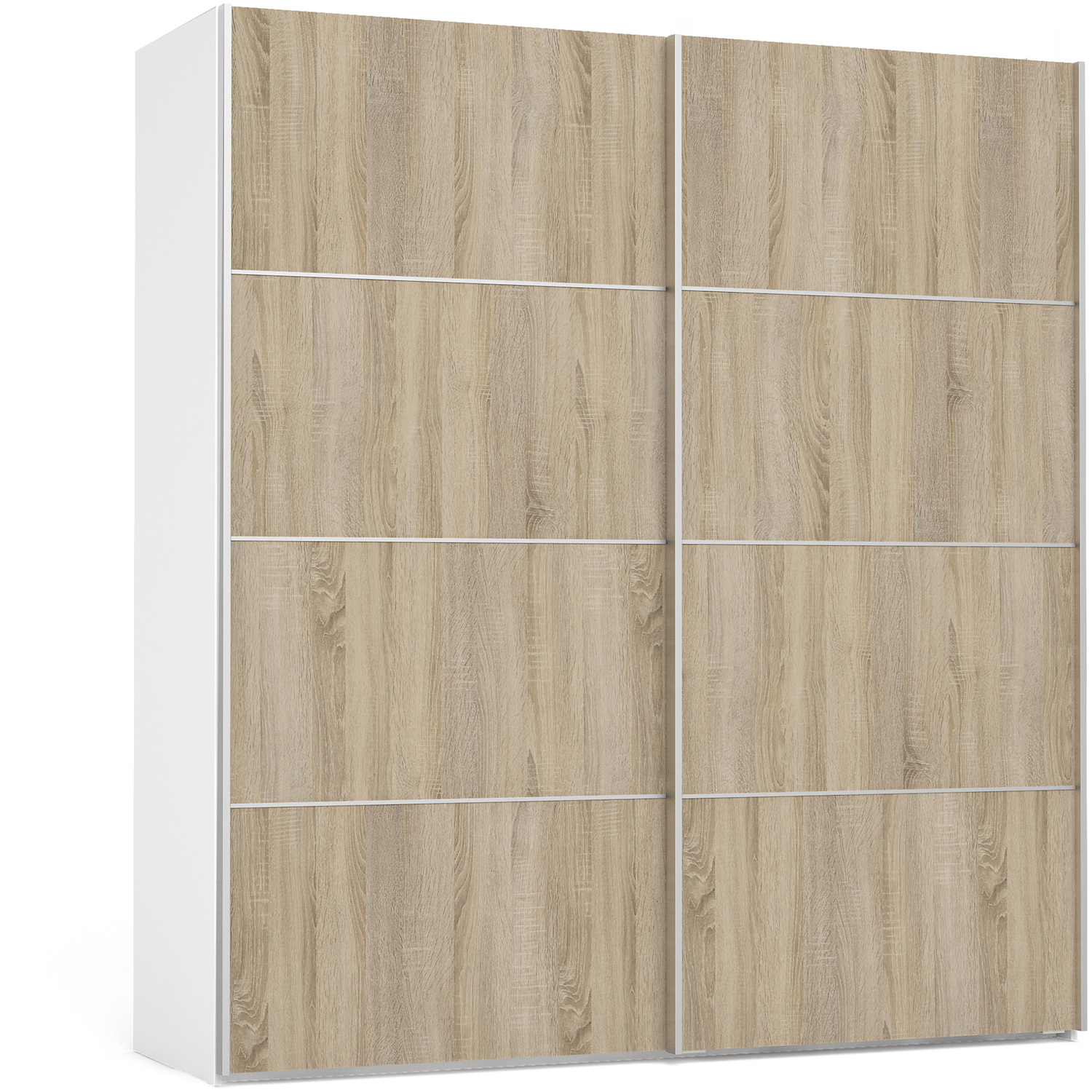 Valentino Sliding Wardrobe 180Cm with White Back and 2 Shelves - Oak/White