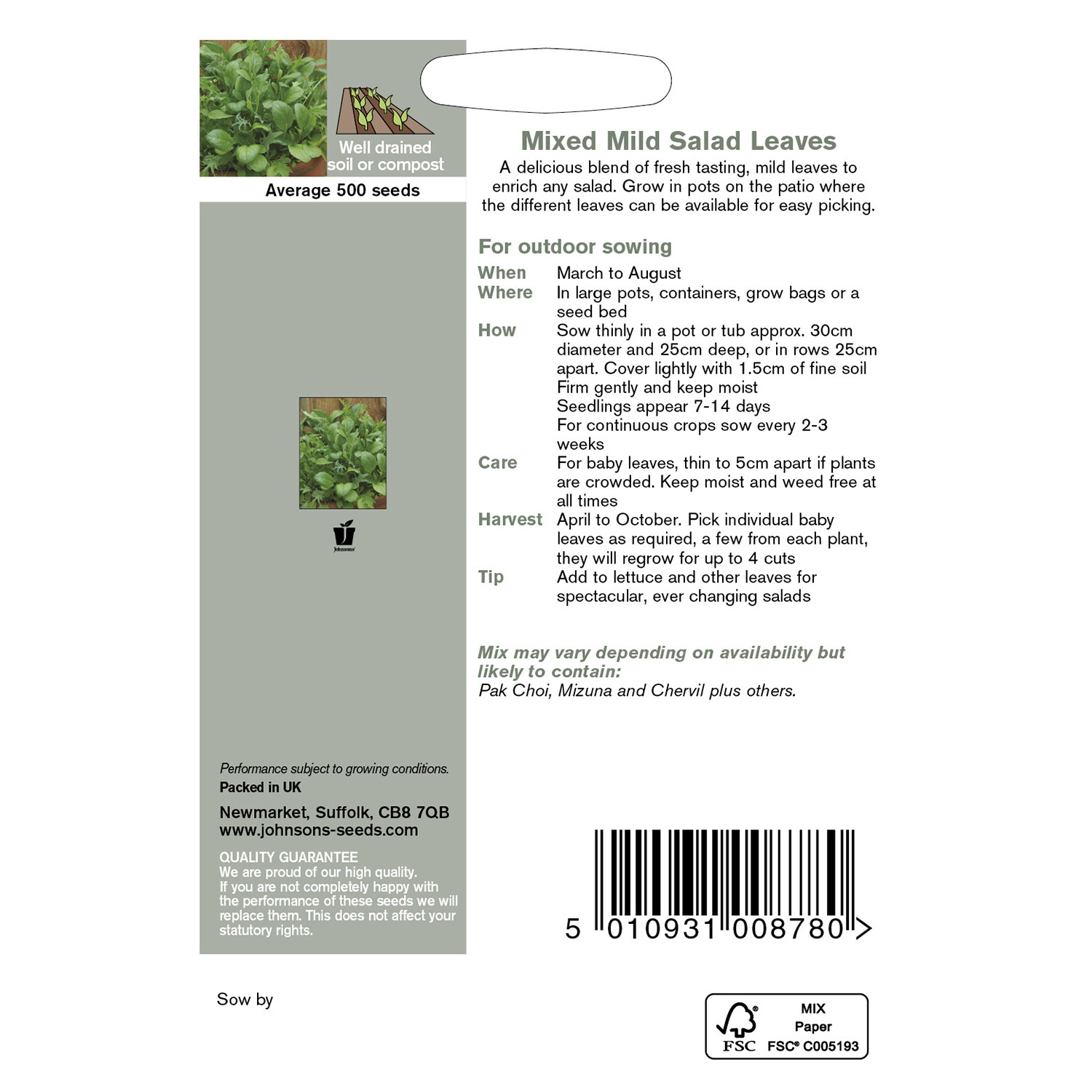 Pack of Mixed Mild Salad Leaves