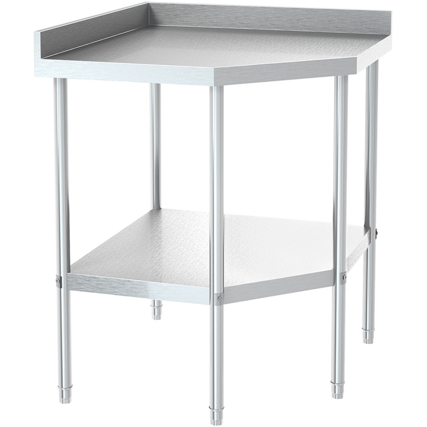 Kitchen Corner Unit Work Table with Backsplash - Silver