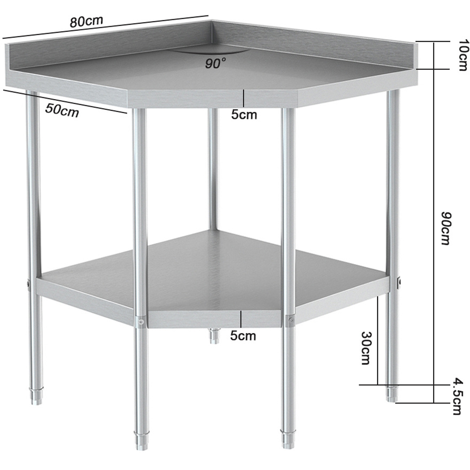 Kitchen Corner Unit Work Table with Backsplash - Silver 5 Kitchen Corner Unit Work Table with Backsplash - Silver