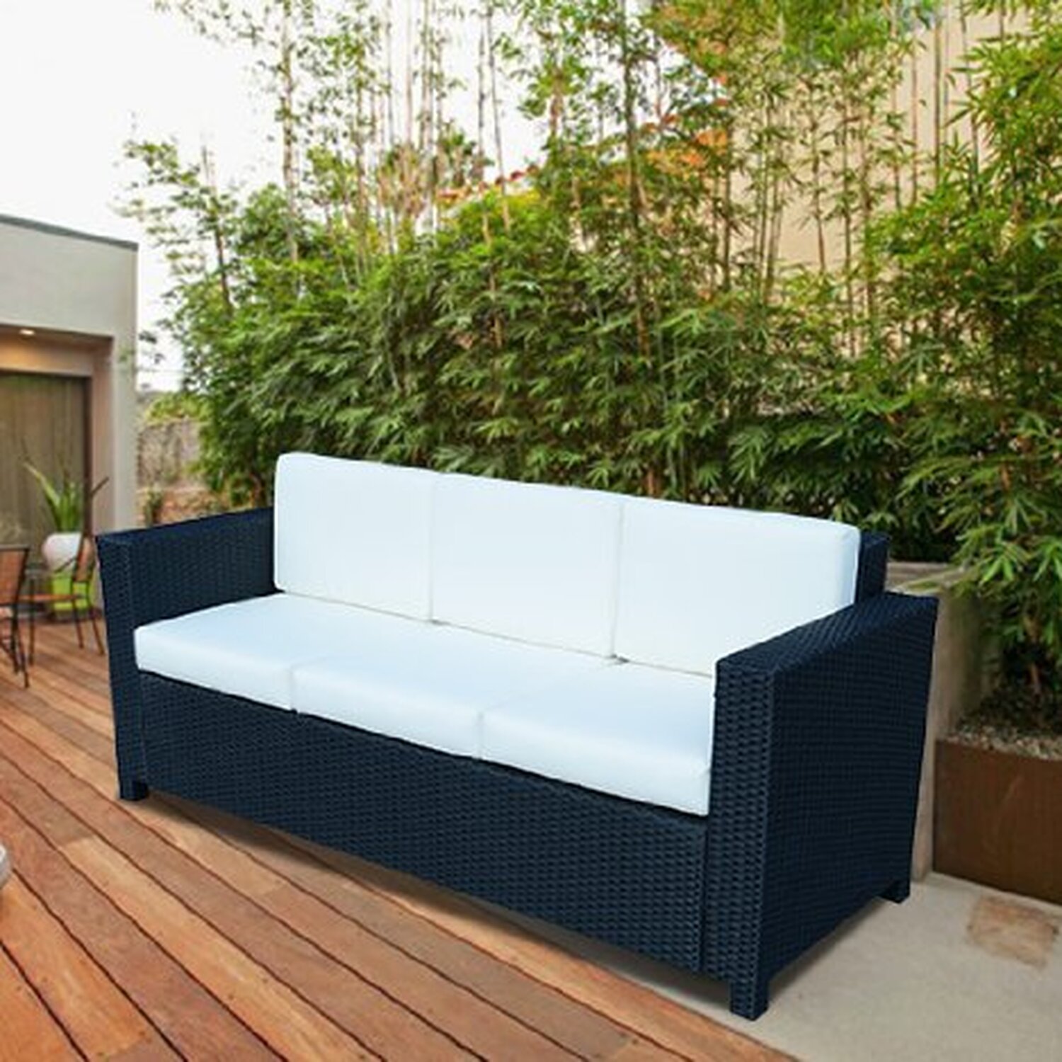 Outsunny 3 Seater Rattan All Weather Sofa with Fire Resistant Cushion