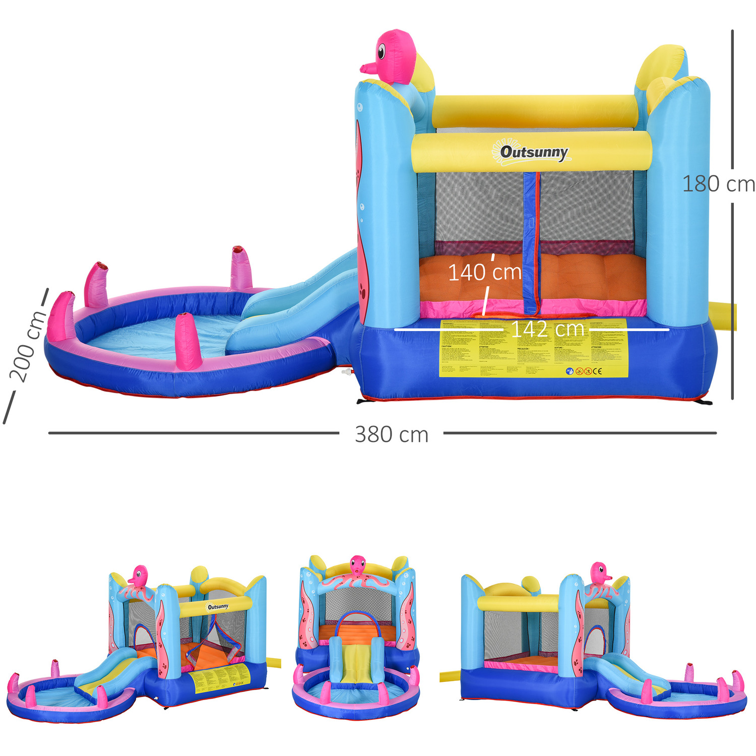 Outsunny Kids 3 in 1 Octopus Design Bounce Castle House - Blue 4 Outsunny Kids 3 in 1 Octopus Design Bounce Castle House - Blue