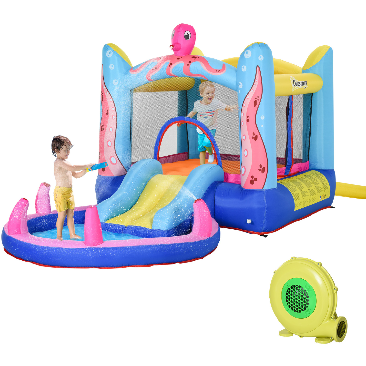 Outsunny Kids 3 in 1 Octopus Design Bounce Castle House - Blue 5 Outsunny Kids 3 in 1 Octopus Design Bounce Castle House - Blue