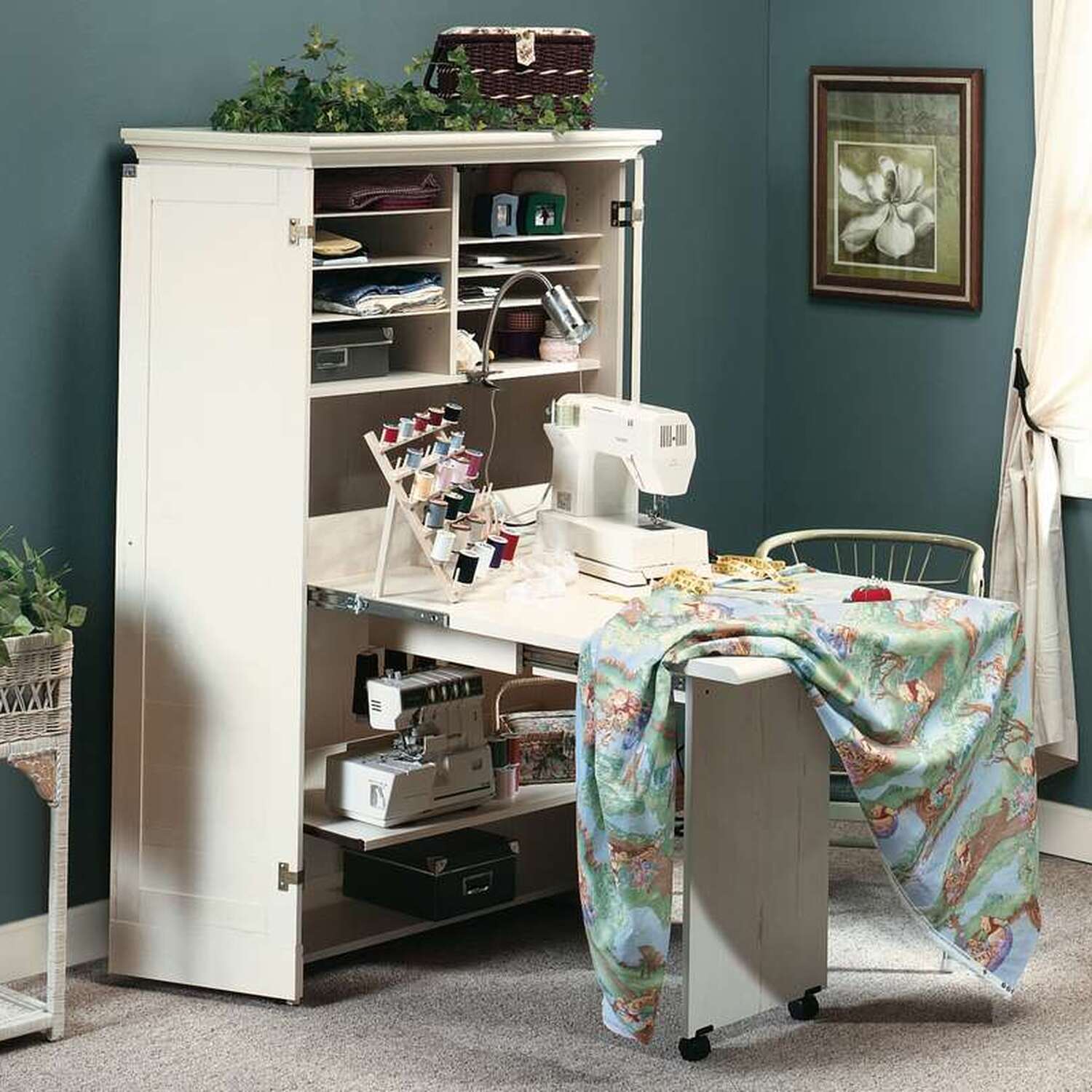 Hideaway Office and or Craft Station - Antiqued White 3 Hideaway Office and or Craft Station - Antiqued White