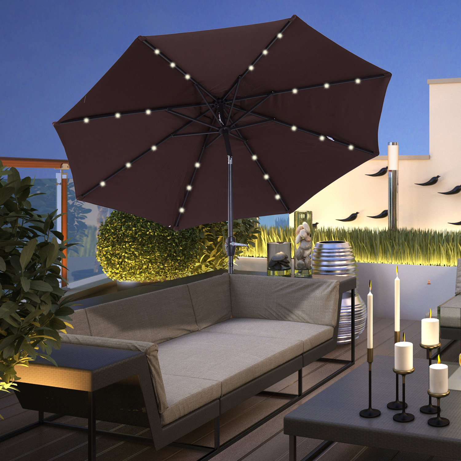 Outsunny 24 LED Parasol Umbrella with Solar Powered Chain Light