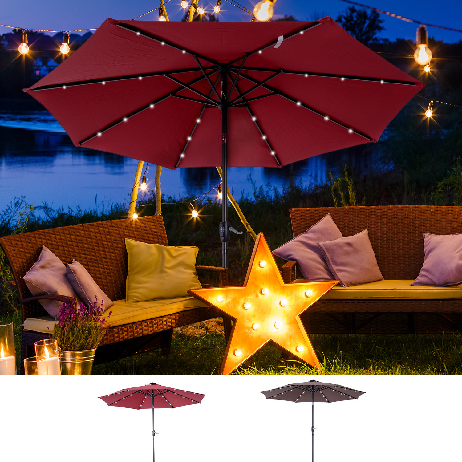 Outsunny 24 LED Parasol Umbrella with Solar Powered Chain Light 3 Outsunny 24 LED Parasol Umbrella with Solar Powered Chain Light