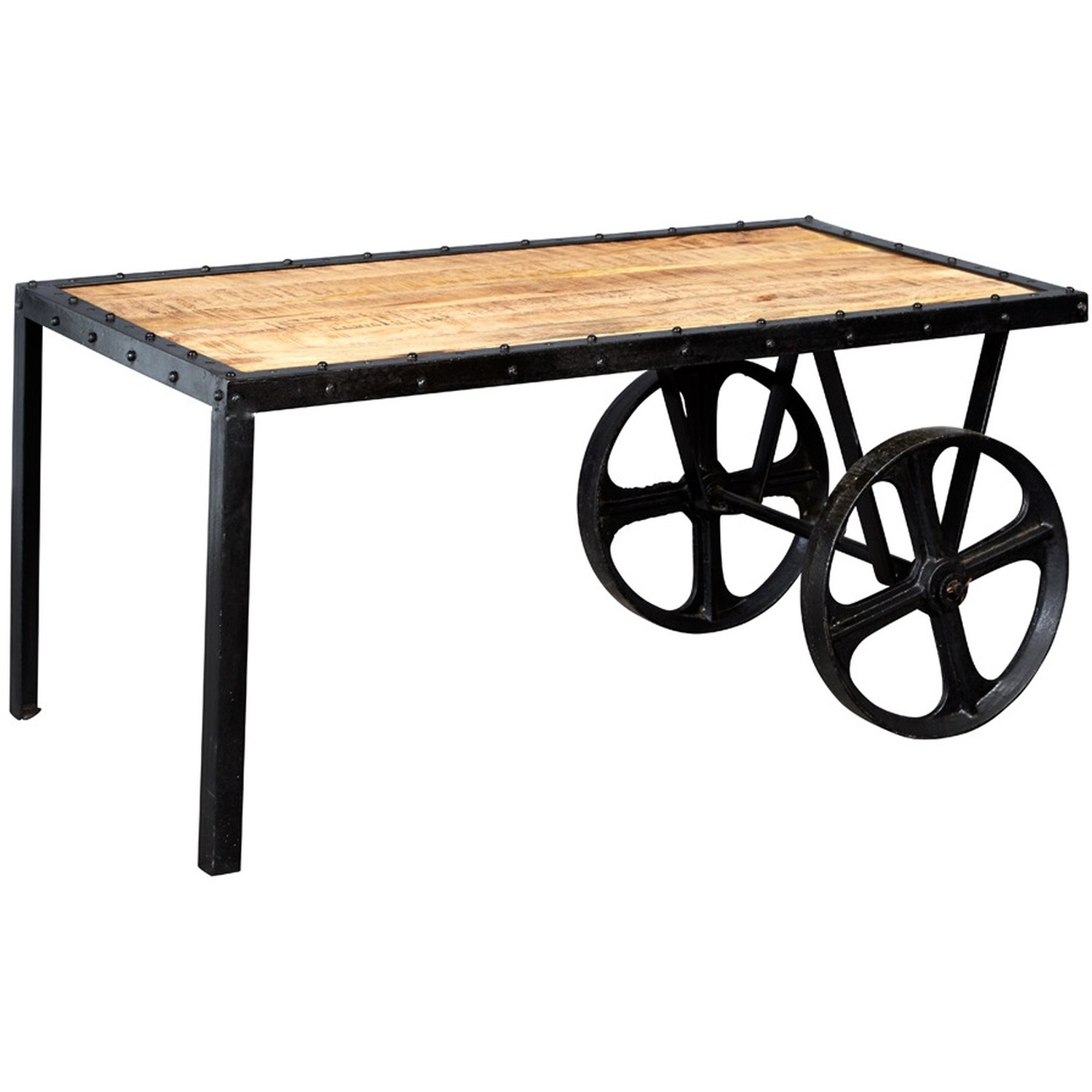 Upcycled Industrial Cart Coffee Table - Light Wood