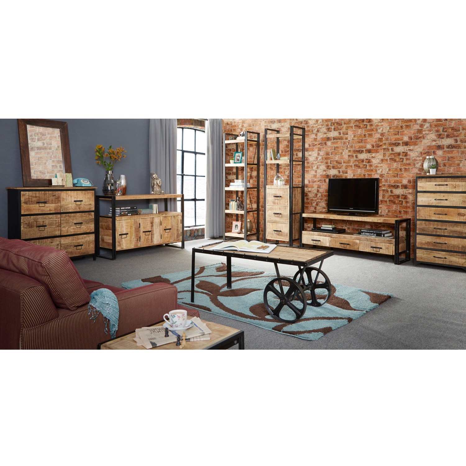 Upcycled Industrial Cart Coffee Table - Light Wood 3 Upcycled Industrial Cart Coffee Table - Light Wood