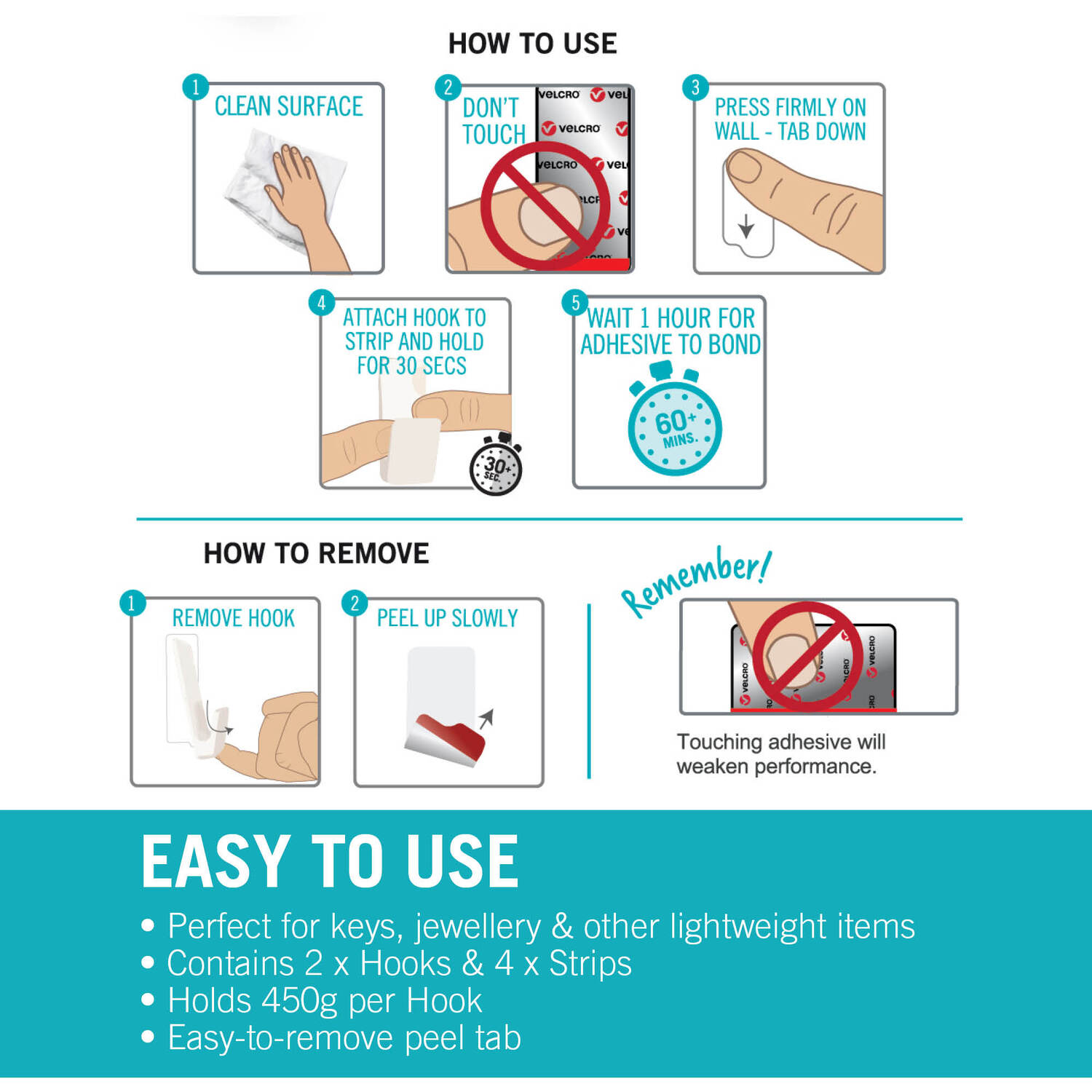 Pack Of 2 VELCRO Brand HANGables Removable Small Hooks