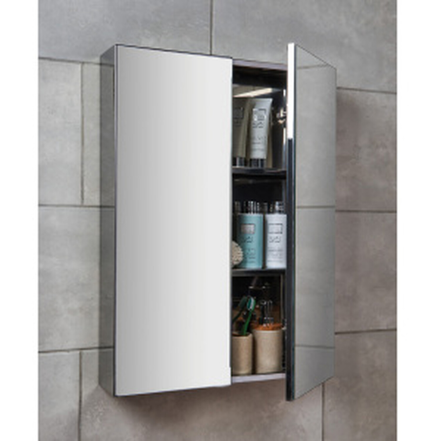 Kensington Bathroom Mirror Two Door Cabinet - Silver 3 Kensington Bathroom Mirror Two Door Cabinet - Silver