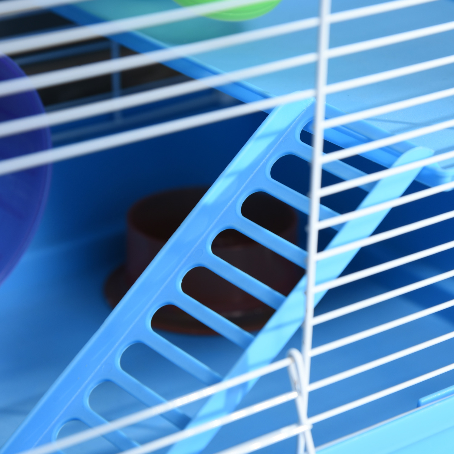 Pawhut Hamster Cage Carrier Small Animal House with Exercise Wheels Tunnel Tube - Blue