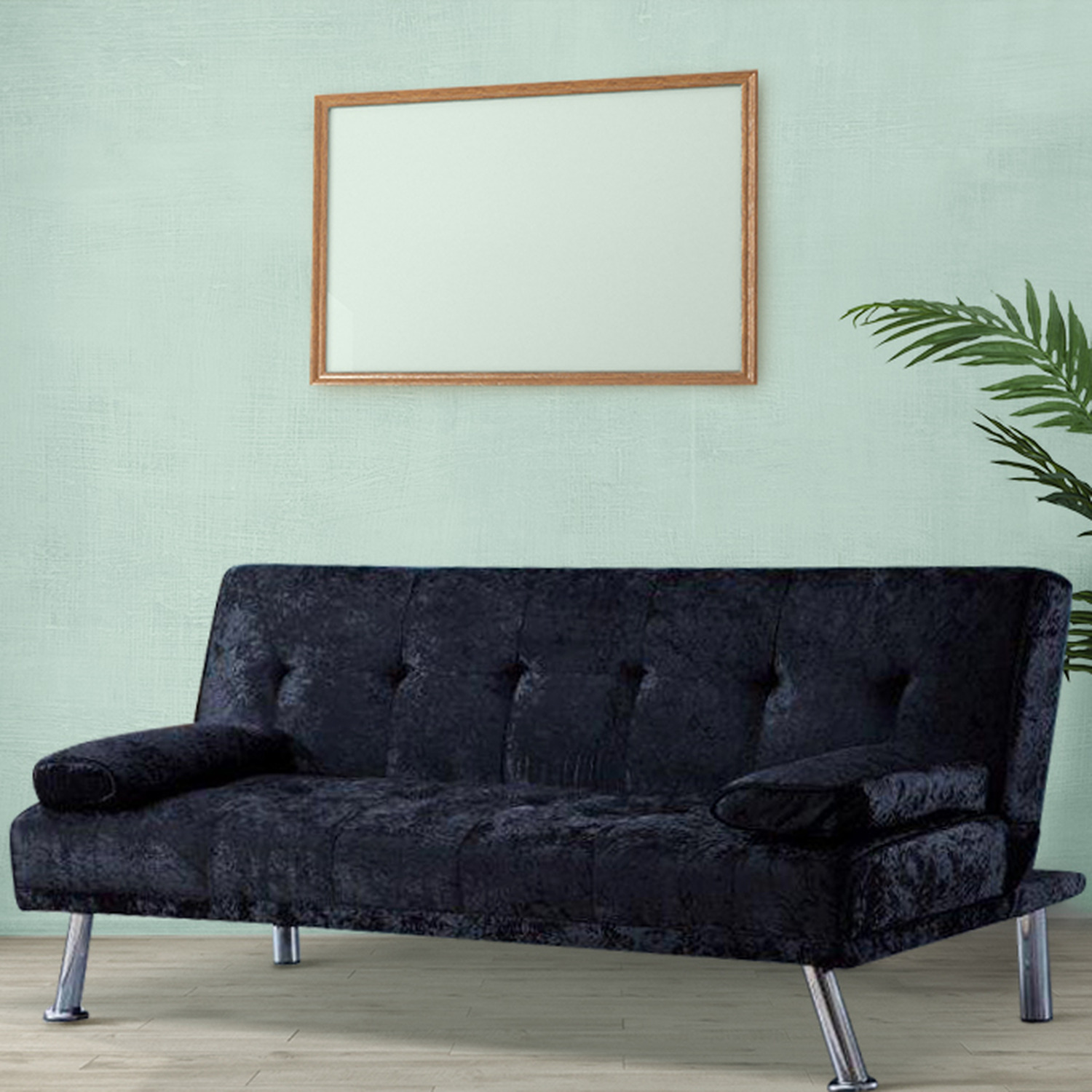 Black Stunning Crush Velvet Italian Style Sofa Bed with Chrome Legs - Black