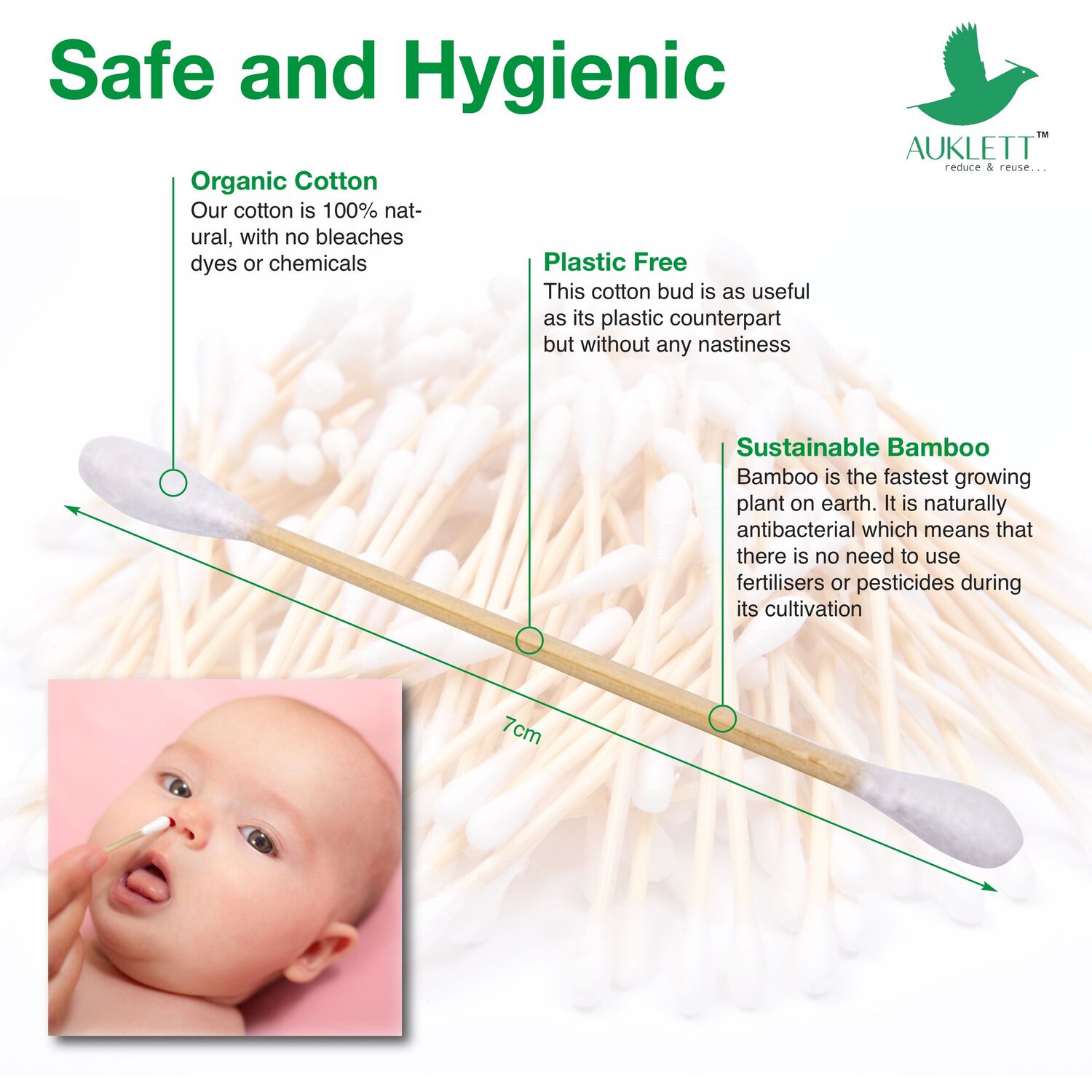 Bamboo Cotton Buds - 250 Pieces - Natural