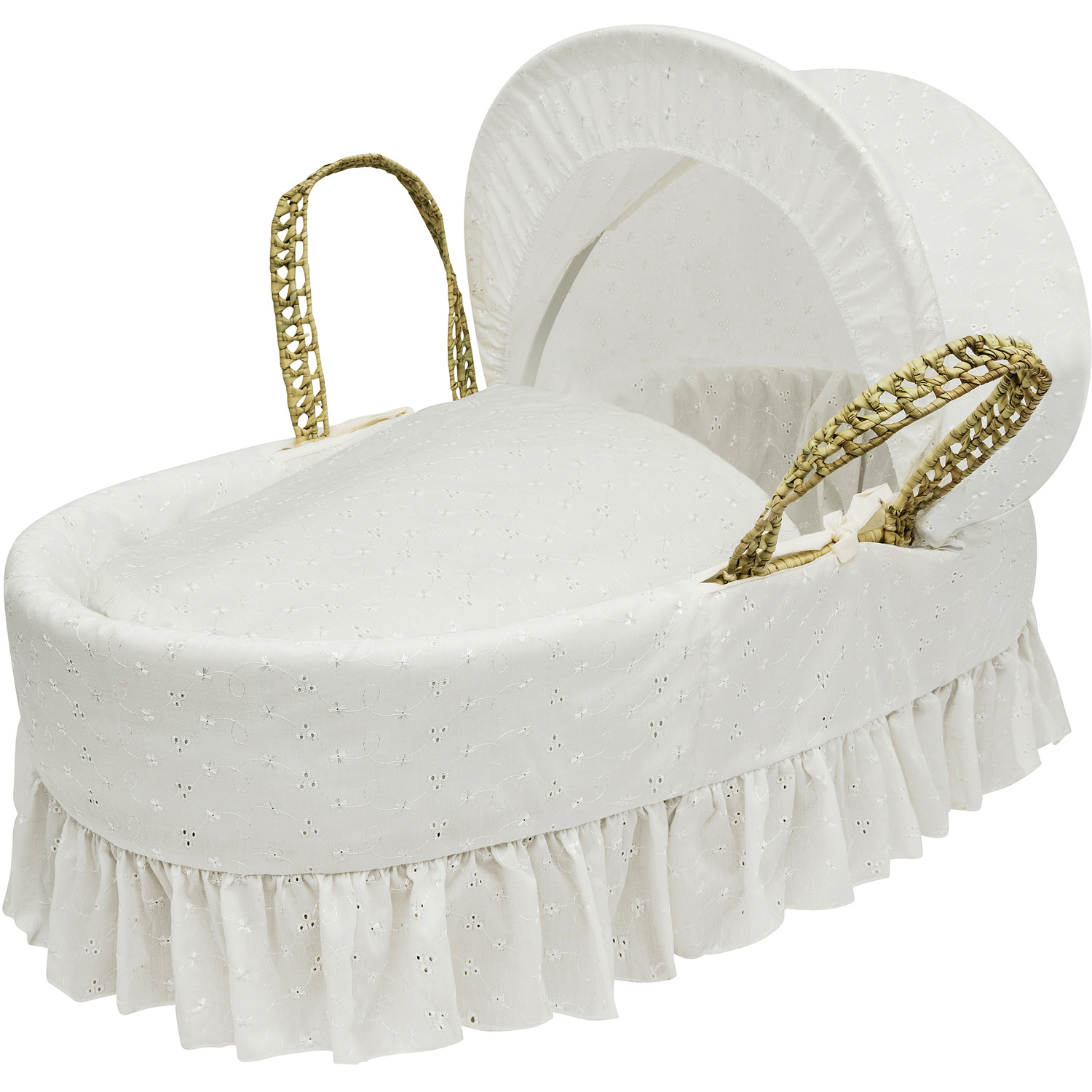 Broderie Anglaise Cream Moses Basket - White