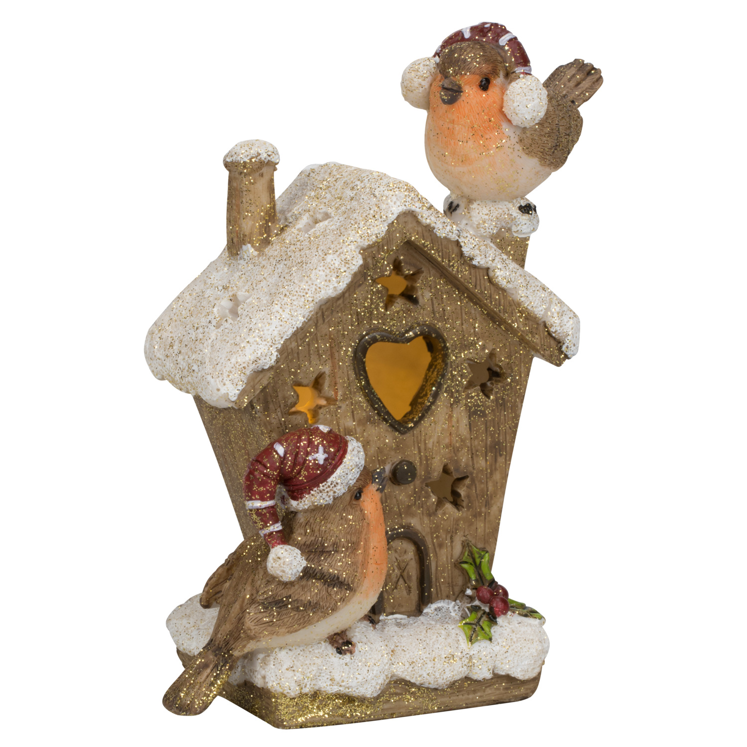 Bird House Ornament with LED Lights - Brown