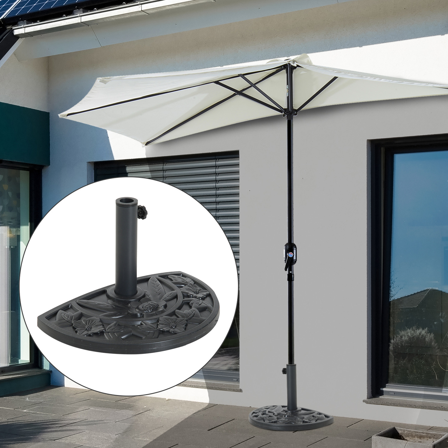 Outsunny 9kg Half Round Parasol Weighted Base - Black
