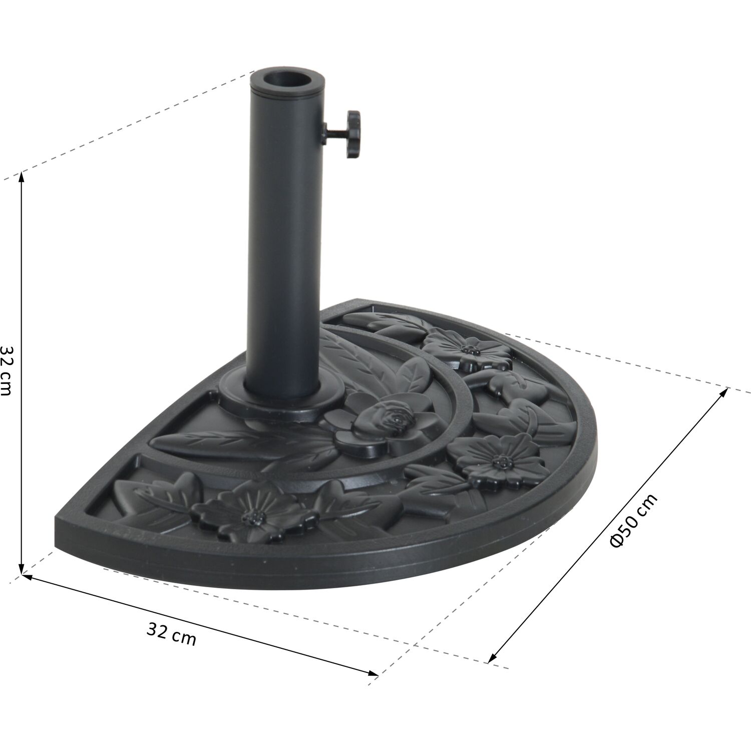 Outsunny 9kg Half Round Parasol Weighted Base - Black