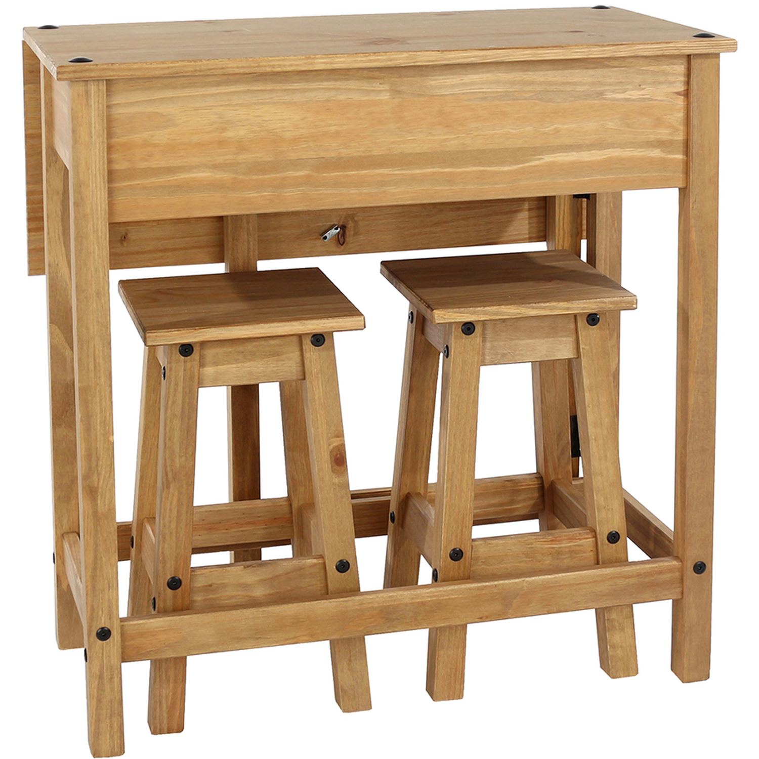 Corona Drop Leaf Table With Two Stools Set - Antique waxed pine 3 Corona Drop Leaf Table With Two Stools Set - Antique waxed pine