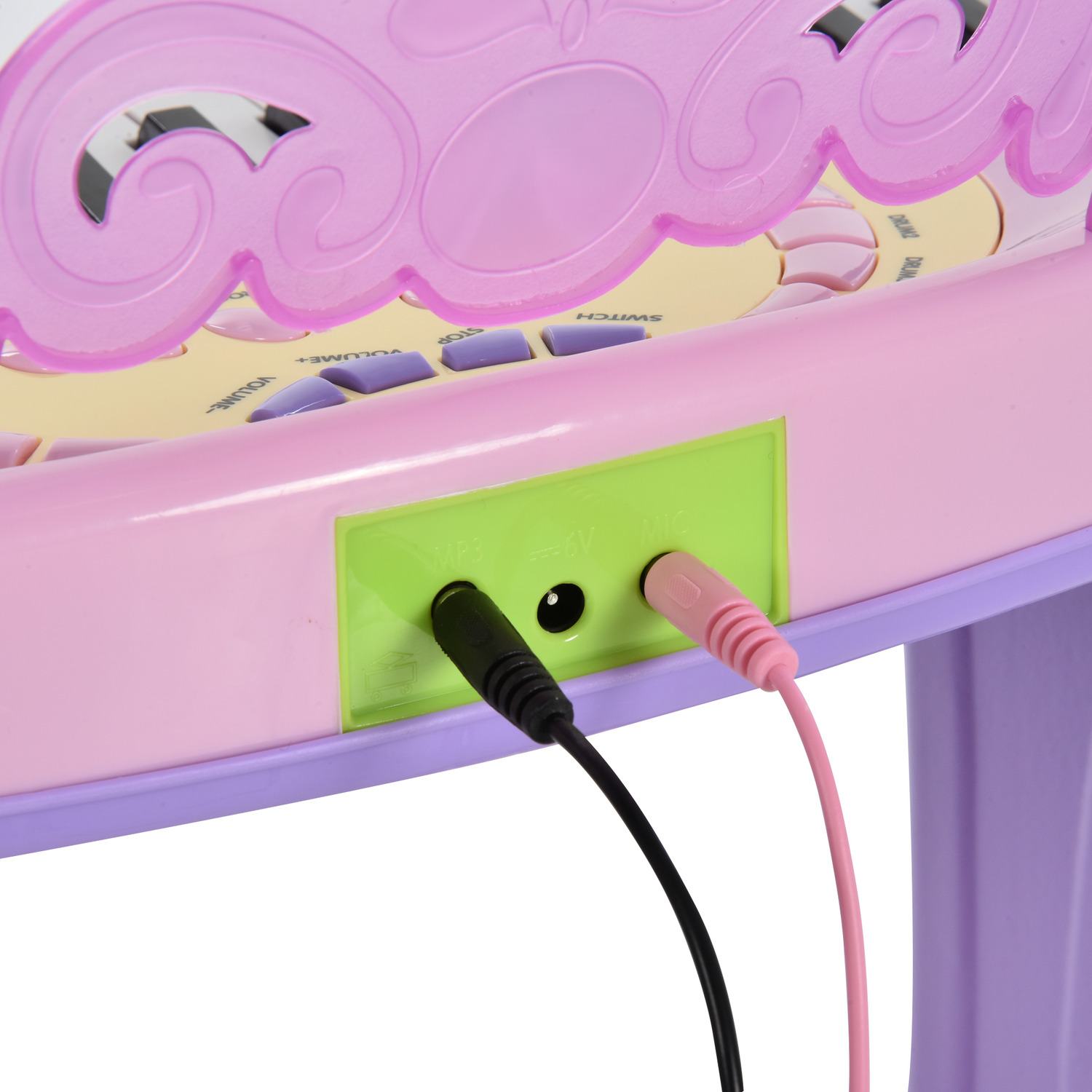 HOMCOM Mini Battery Organ Piano Microphone Stool 32 Key Keyboard Kids Toy - Pink & Purple