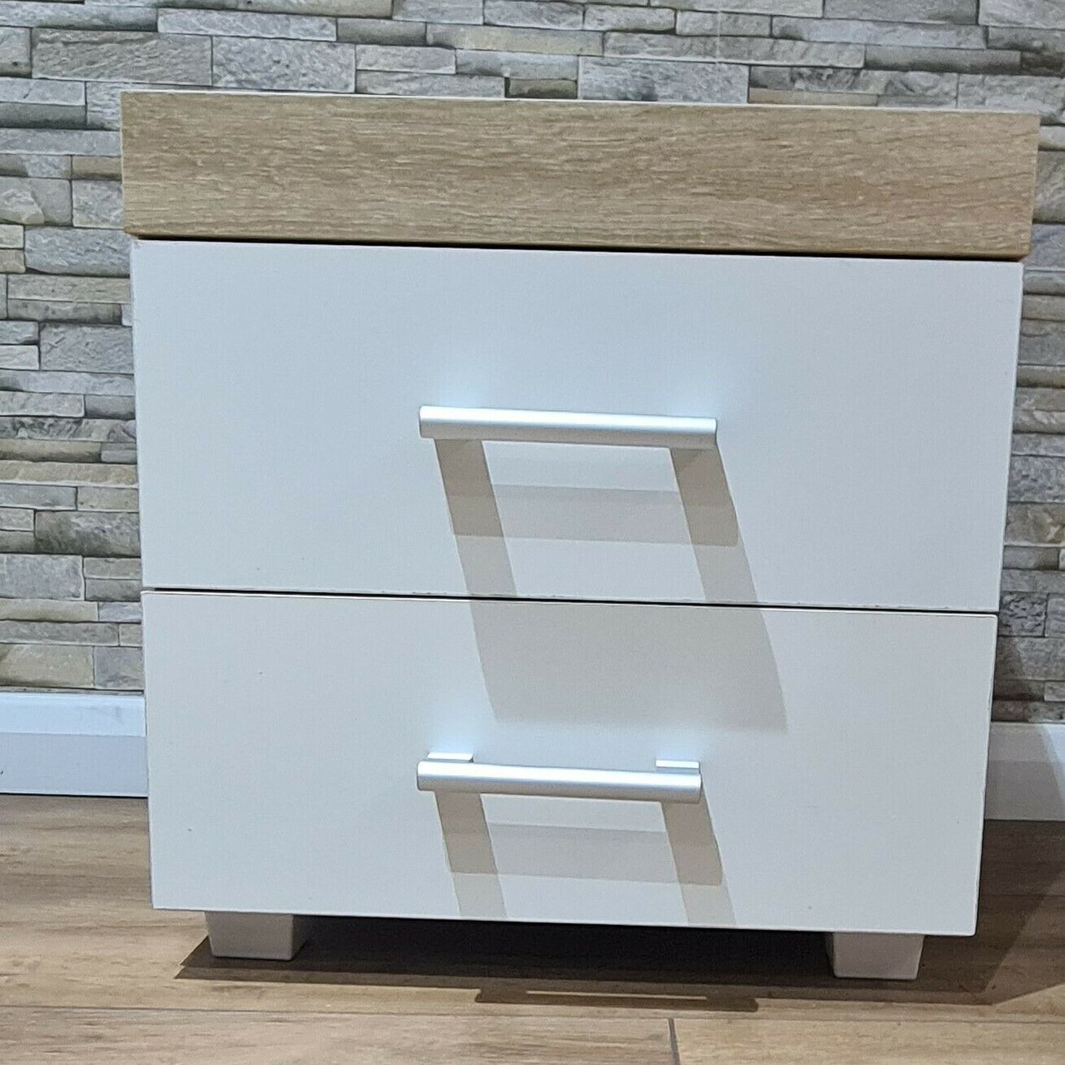 2 Drawer White Sonoma Oak Effect Bedside Cabinet Table - White 5 2 Drawer White Sonoma Oak Effect Bedside Cabinet Table - White