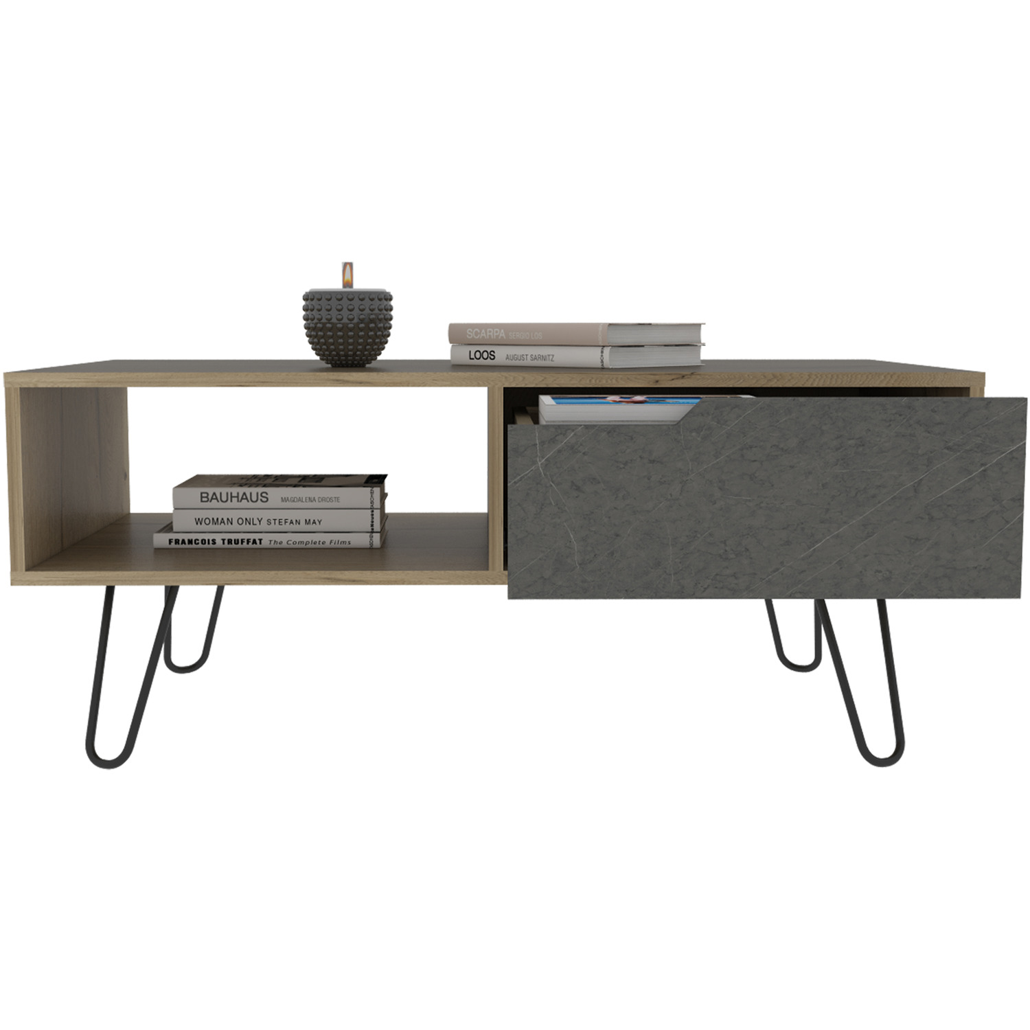 Manhattan Coffee Table - Bleached pine & stone effect