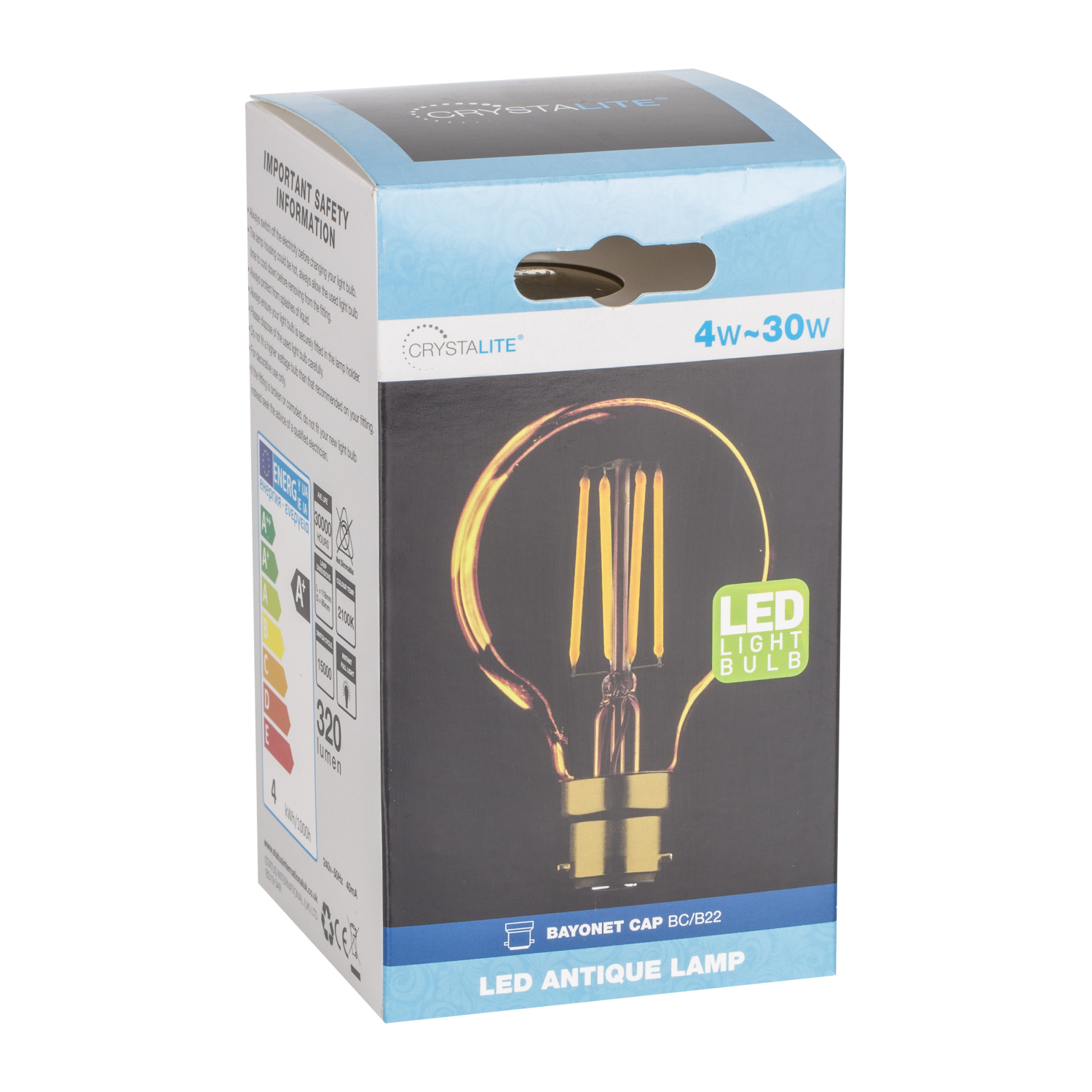 Crystalie Golden Antique Round LED Filament BC Bulb - Warm White