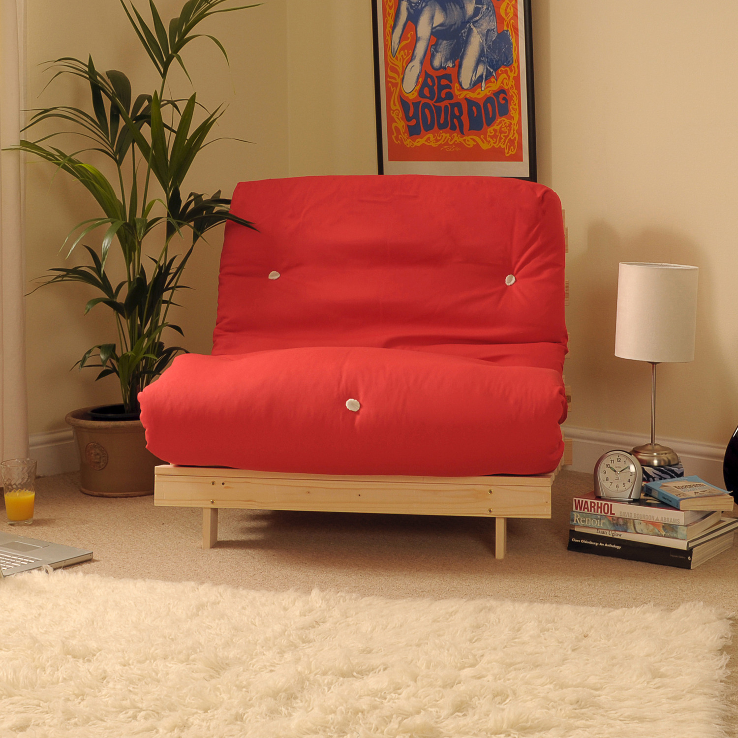 Red 2ft6 Luxury Futon Sofa Bed - Red