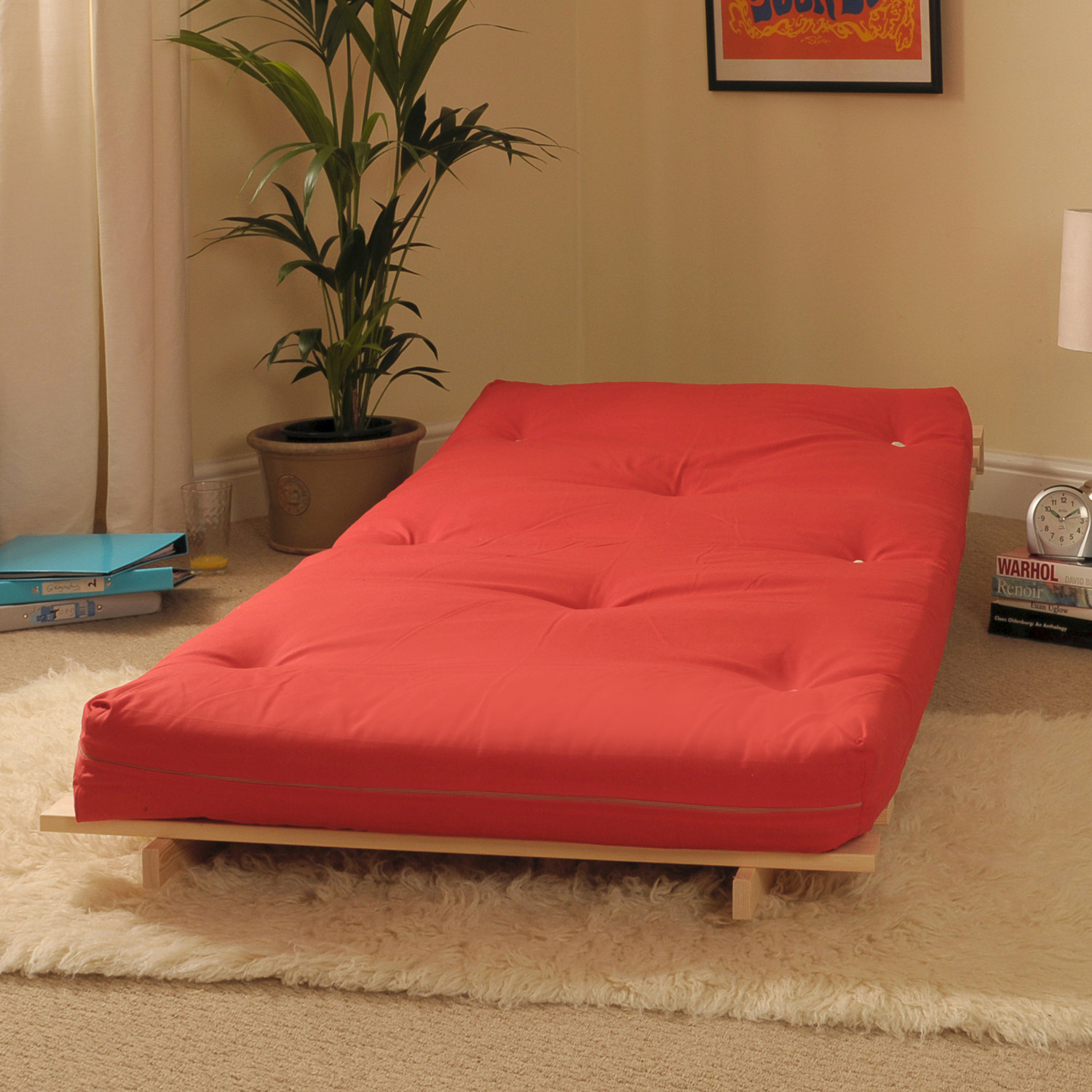 Red 2ft6 Luxury Futon Sofa Bed - Red