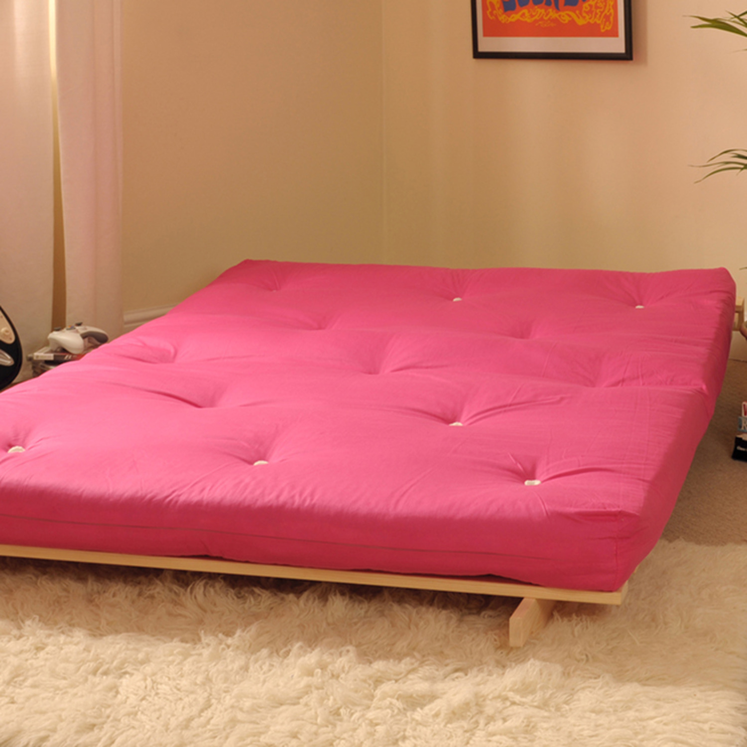 Hot Pink Double 4ft6 Luxury Futon Sofa Bed - Pink