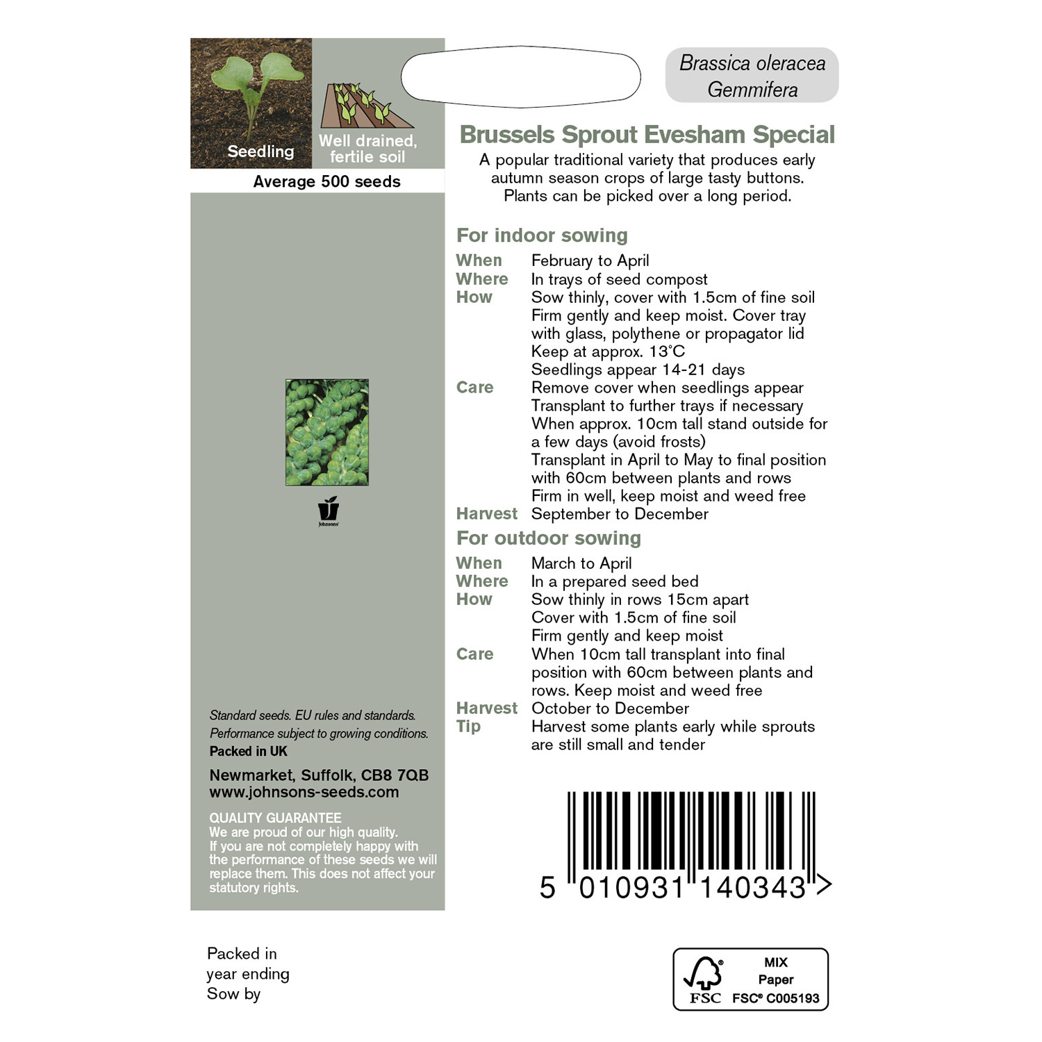 Pack of Evesham Special Brussels Sprout Seeds