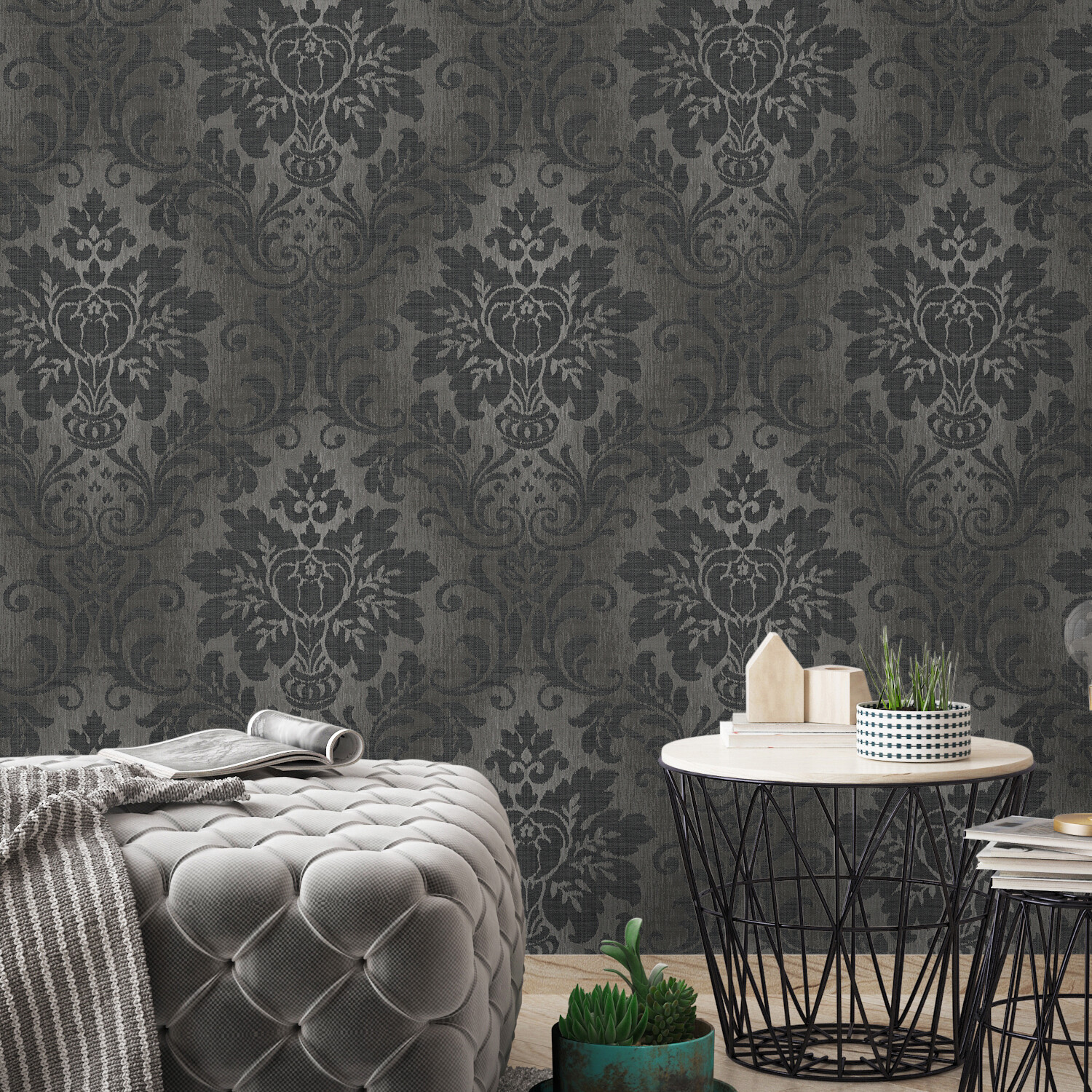 Fabric Damask Wallpaper