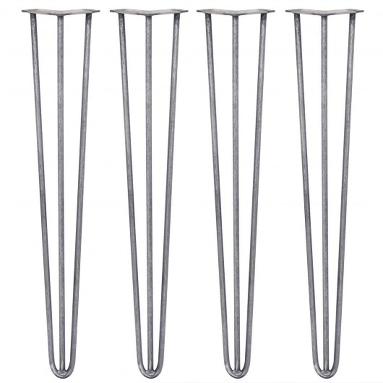 4x 28 Hairpin Legs 3 Prong 12mm Raw Steel - Grey