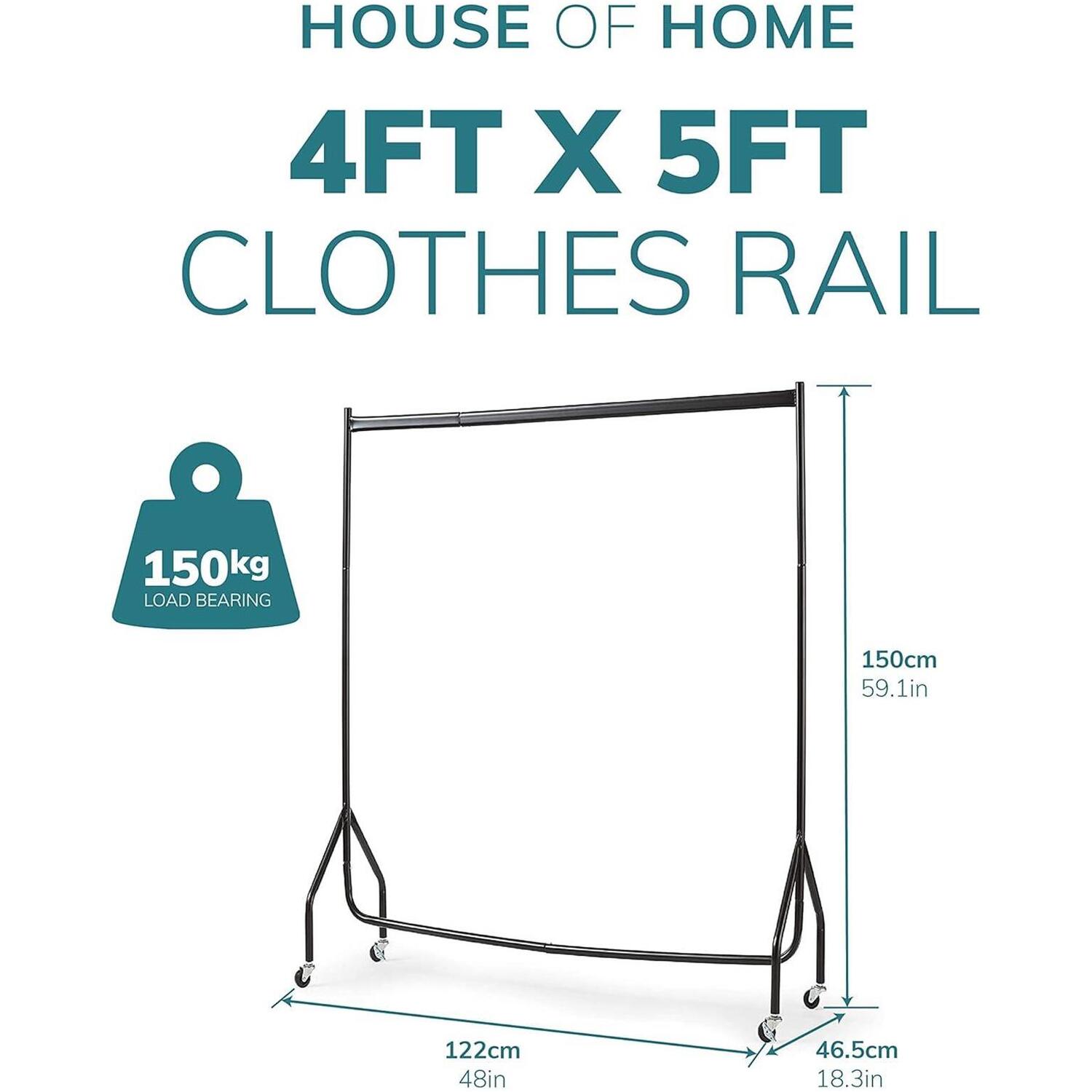 House of Home Superior Extra Heavy Duty Clothes Rail With Wheels Black 4 House of Home Superior Extra Heavy Duty Clothes Rail With Wheels Black