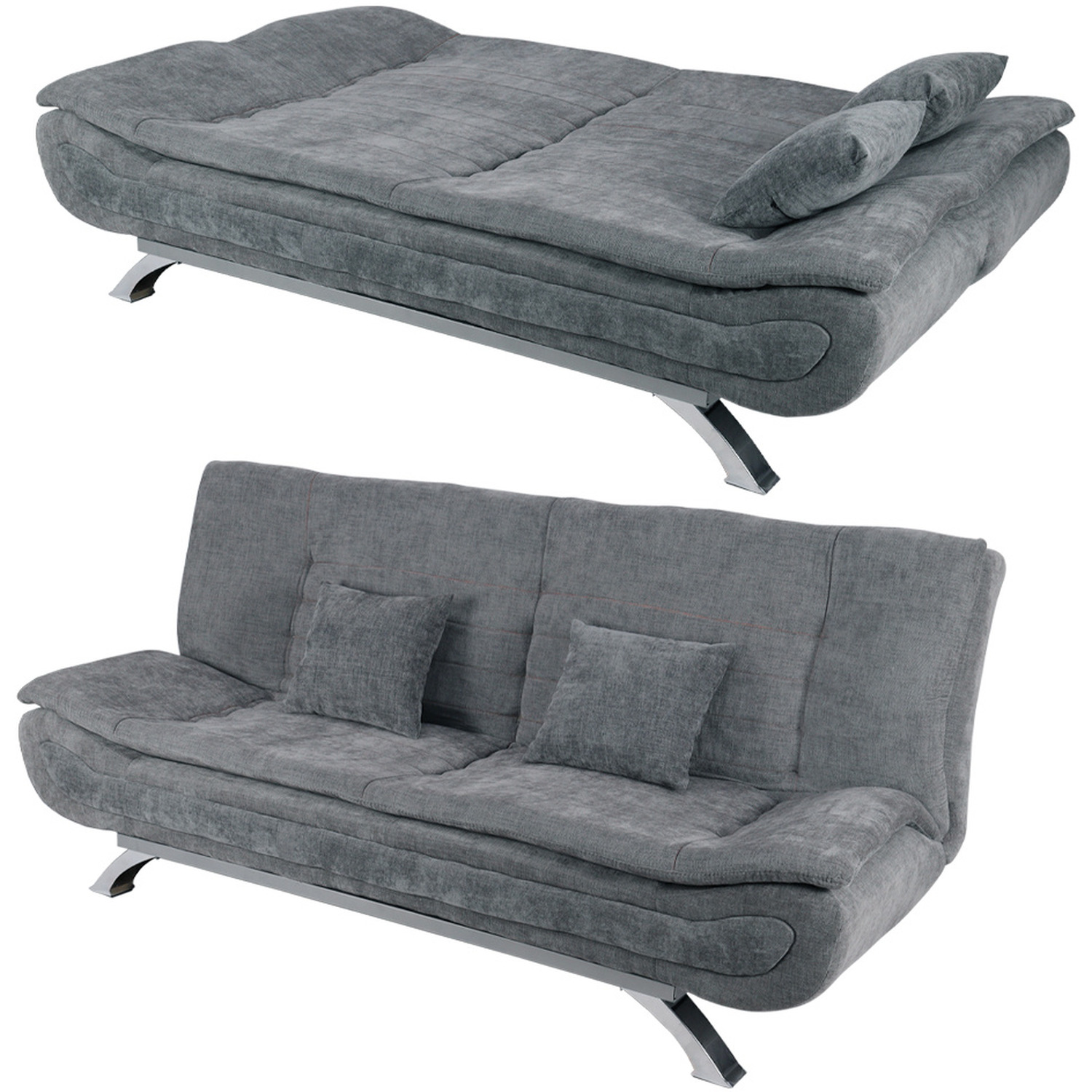 Linen 2-Seater Sofa Bed with Pillows - Grey