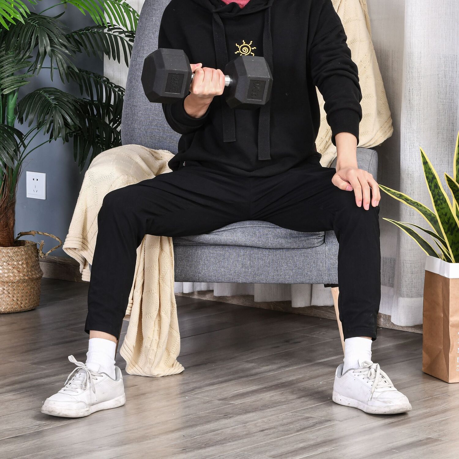 HOMCOM Single Rubber Hex Dumbbell