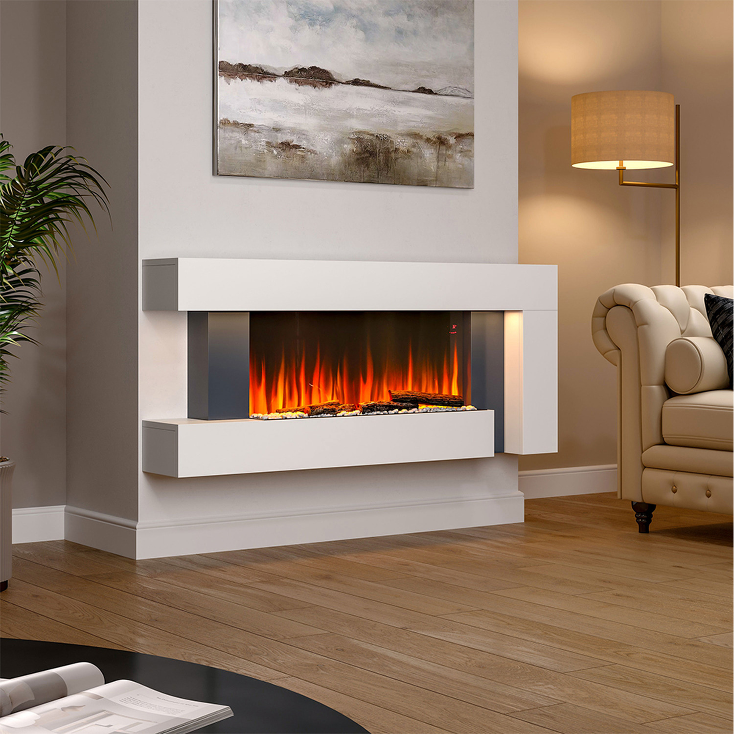 C-Frame Recessed Fireplace with 2 Heating Settings - White