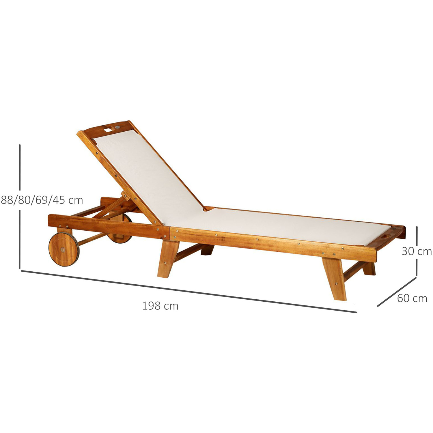 Outsunny Outdoor Texteline Chaise Sun Lounger Acacia Wood - Natural White