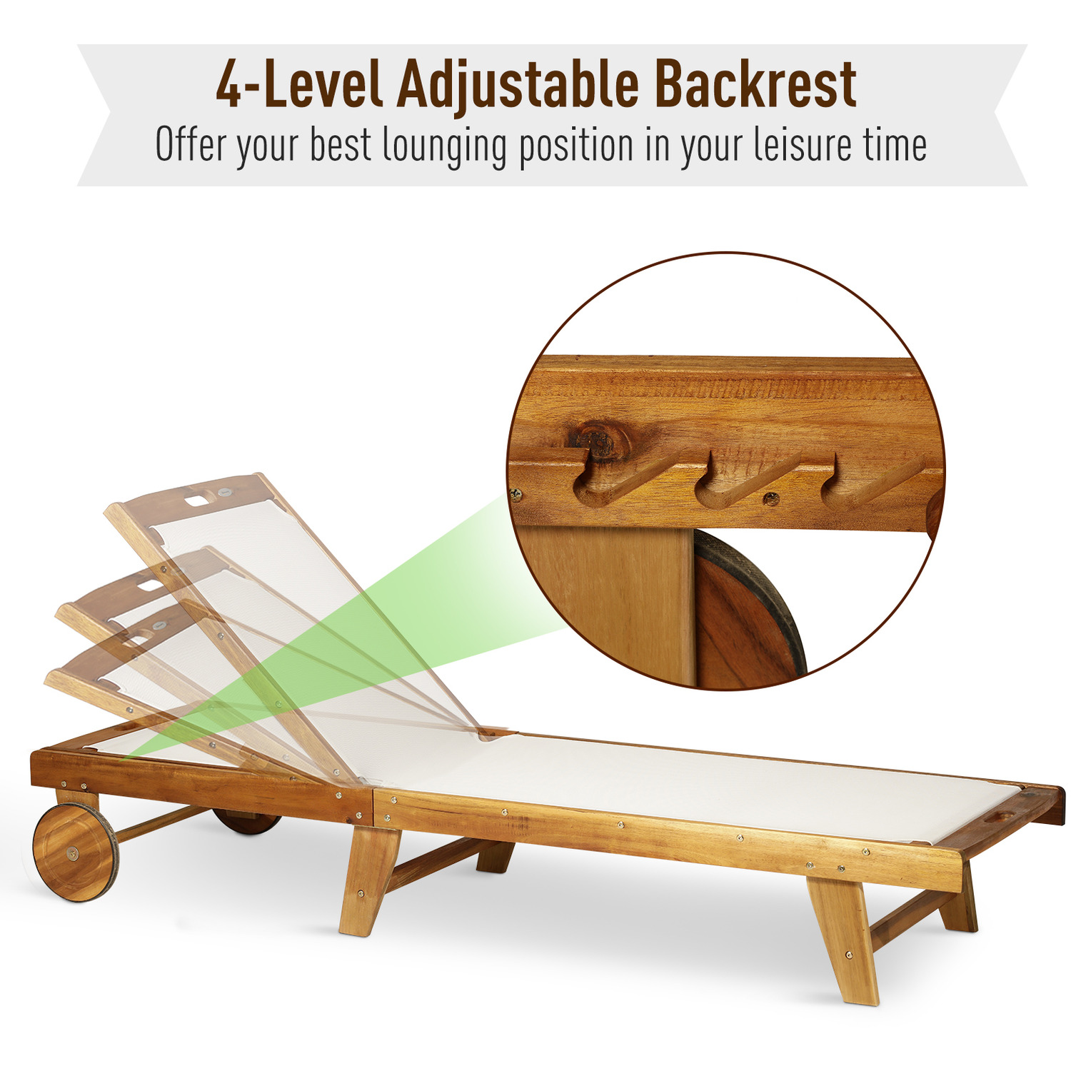 Outsunny Outdoor Texteline Chaise Sun Lounger Acacia Wood - Natural White 3 Outsunny Outdoor Texteline Chaise Sun Lounger Acacia Wood - Natural White