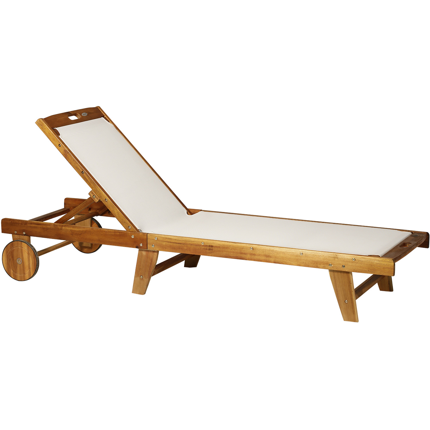Outsunny Outdoor Texteline Chaise Sun Lounger Acacia Wood - Natural White 5 Outsunny Outdoor Texteline Chaise Sun Lounger Acacia Wood - Natural White