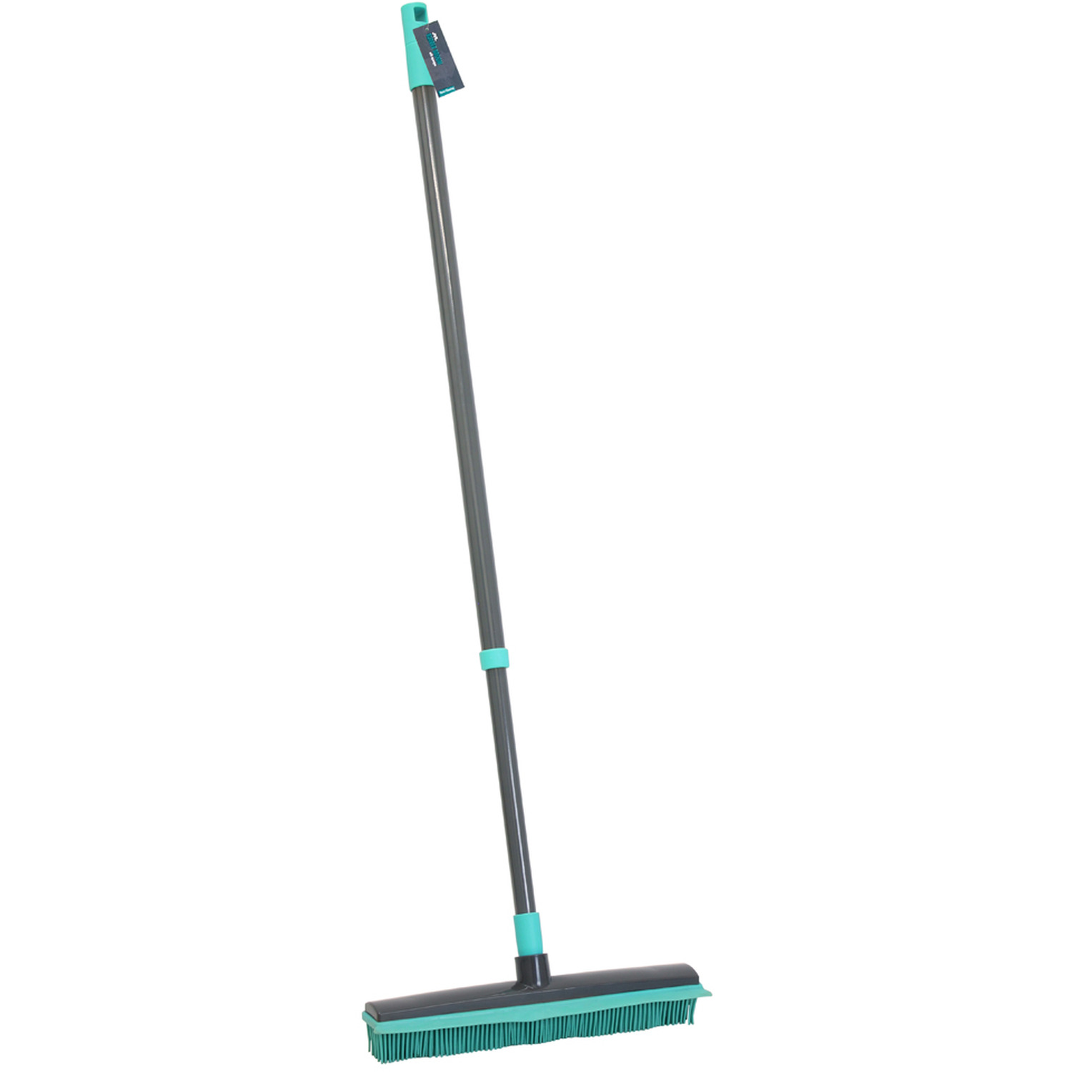 Indoor Extendable Rubber Bristle Brush Broom with Squeegee, Turquoise and Grey - Turquoise