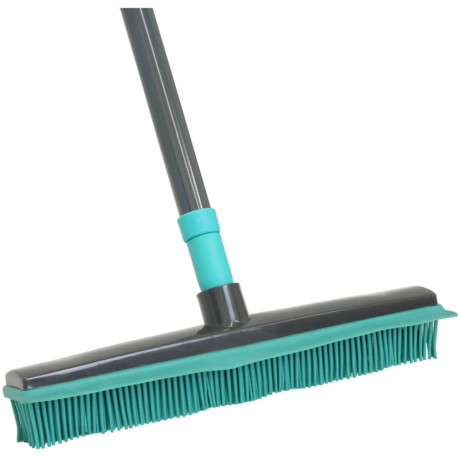 Indoor Extendable Rubber Bristle Brush Broom with Squeegee, Turquoise and Grey - Turquoise 3 Indoor Extendable Rubber Bristle Brush Broom with Squeegee, Turquoise and Grey - Turquoise