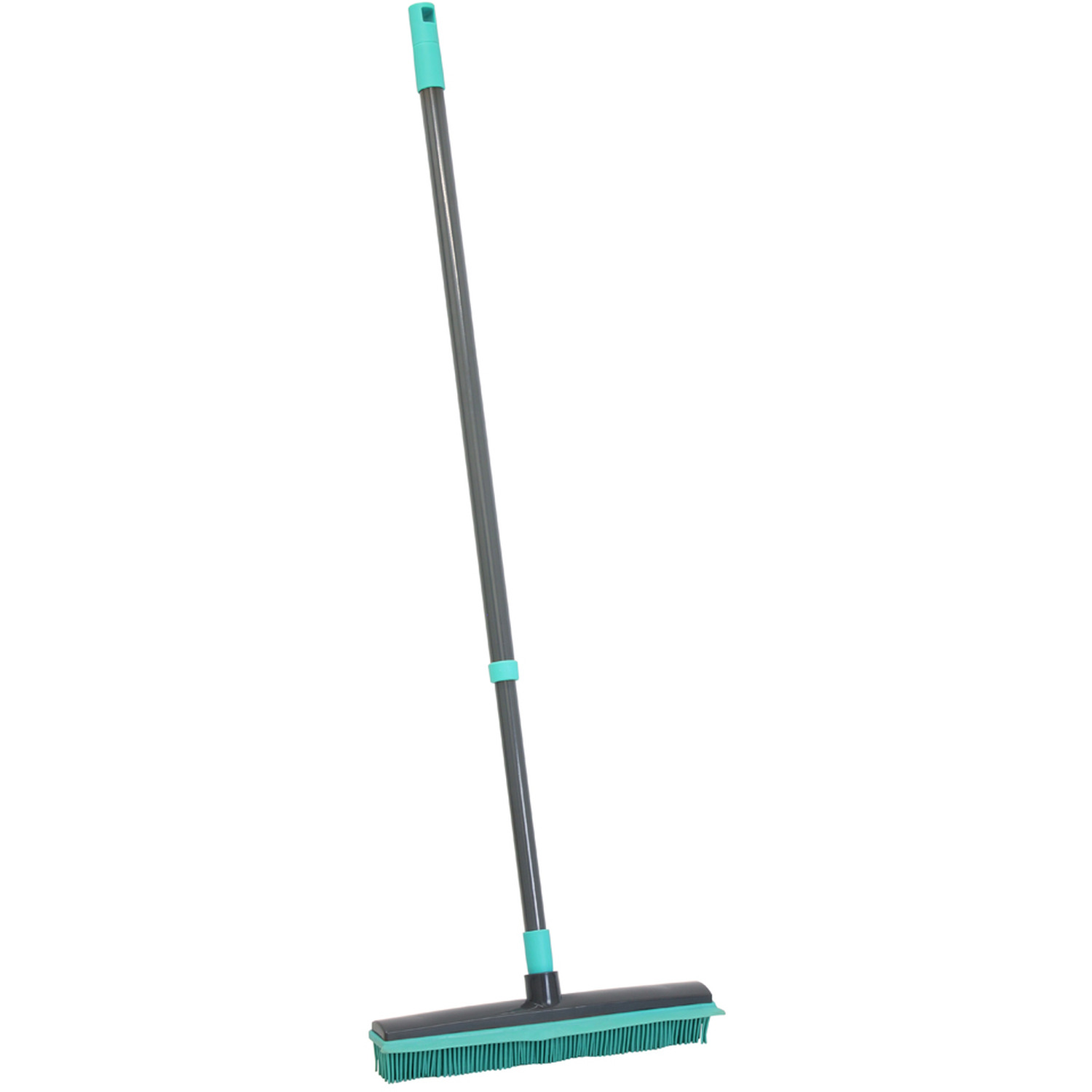 Indoor Extendable Rubber Bristle Brush Broom with Squeegee, Turquoise and Grey - Turquoise 4 Indoor Extendable Rubber Bristle Brush Broom with Squeegee, Turquoise and Grey - Turquoise