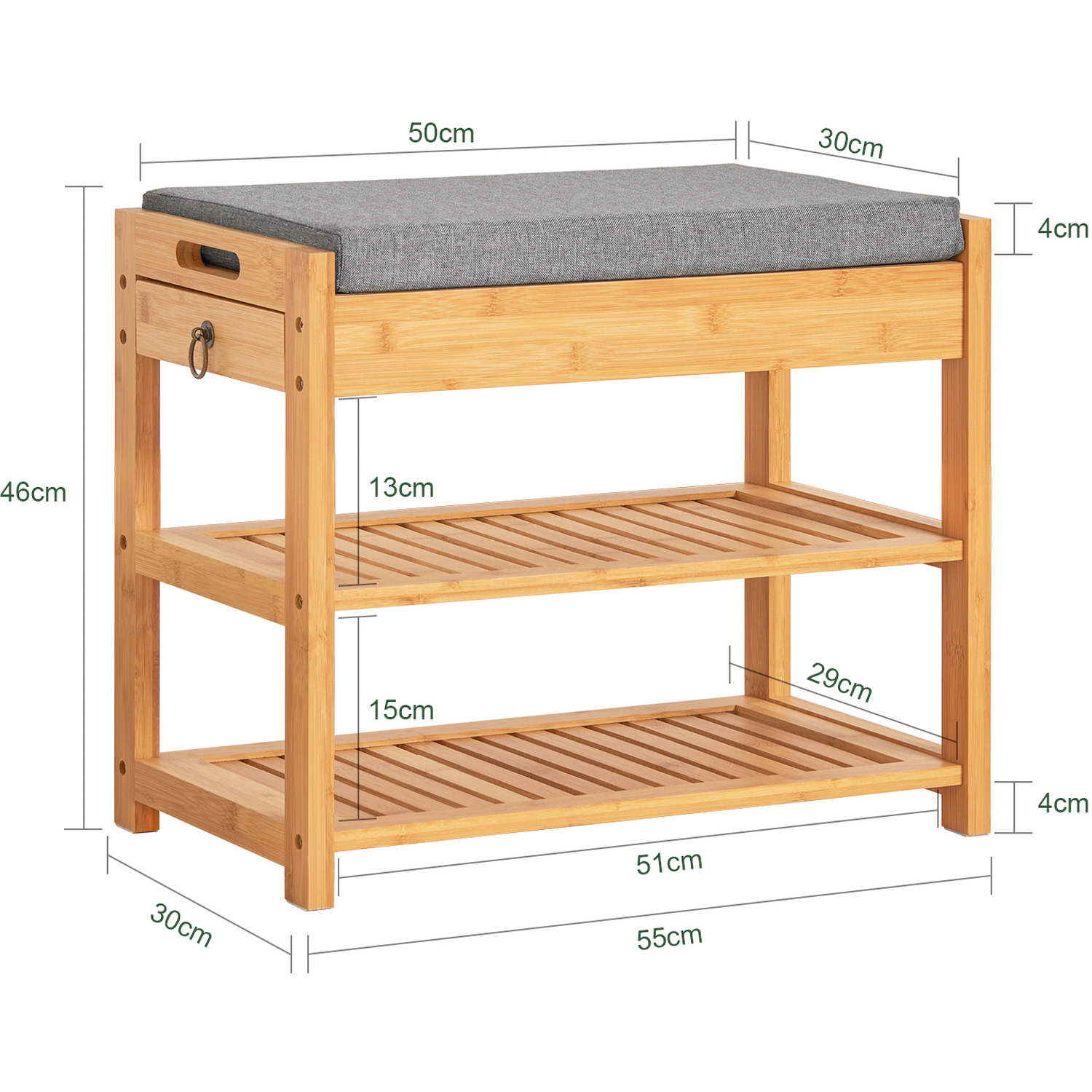 SoBuy 2 Tier Bamboo Shoe Rack Hallway Storage with Seat Cushion - Brown 3 SoBuy 2 Tier Bamboo Shoe Rack Hallway Storage with Seat Cushion - Brown