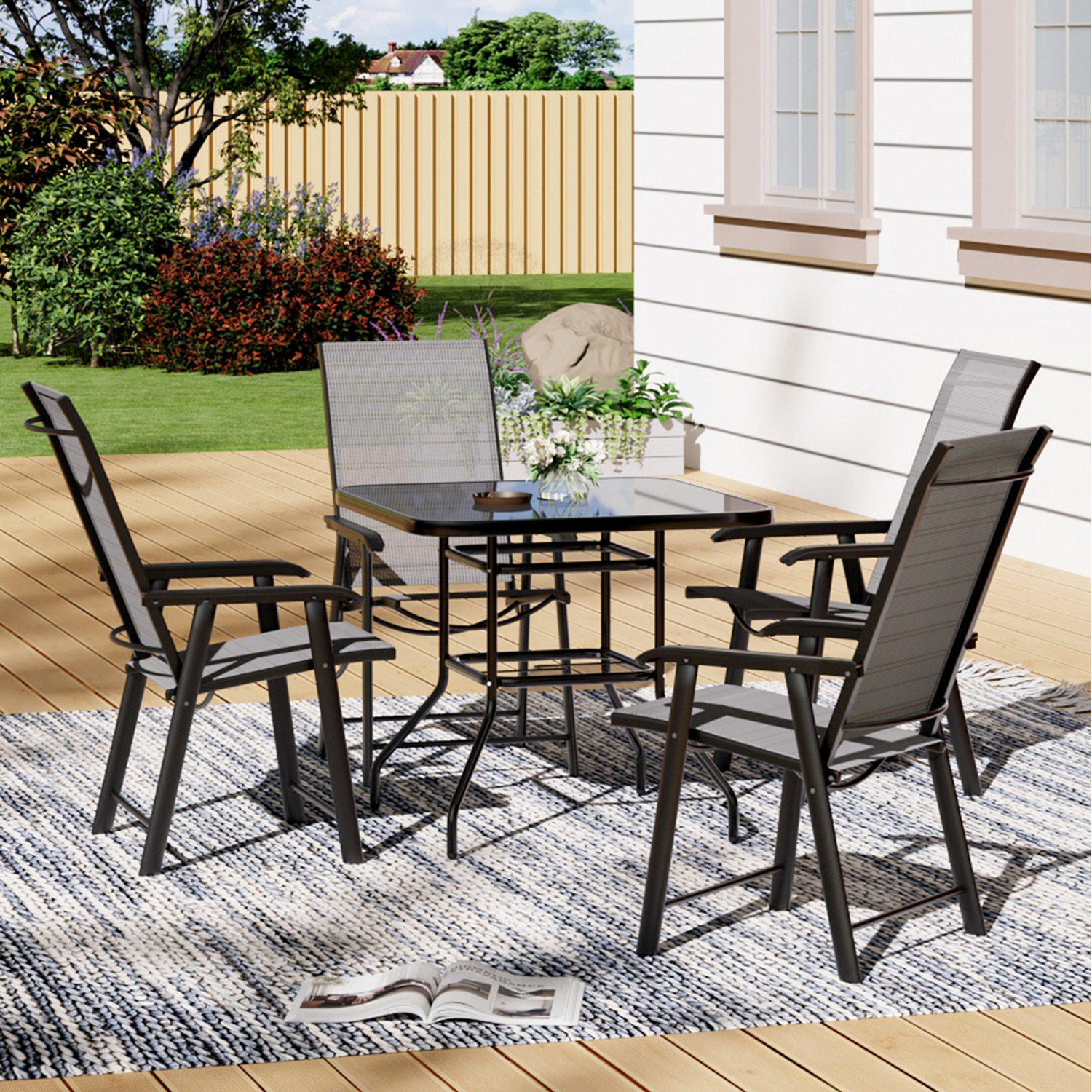Livingandhome Square Table and Fabric Chair Bistro Set