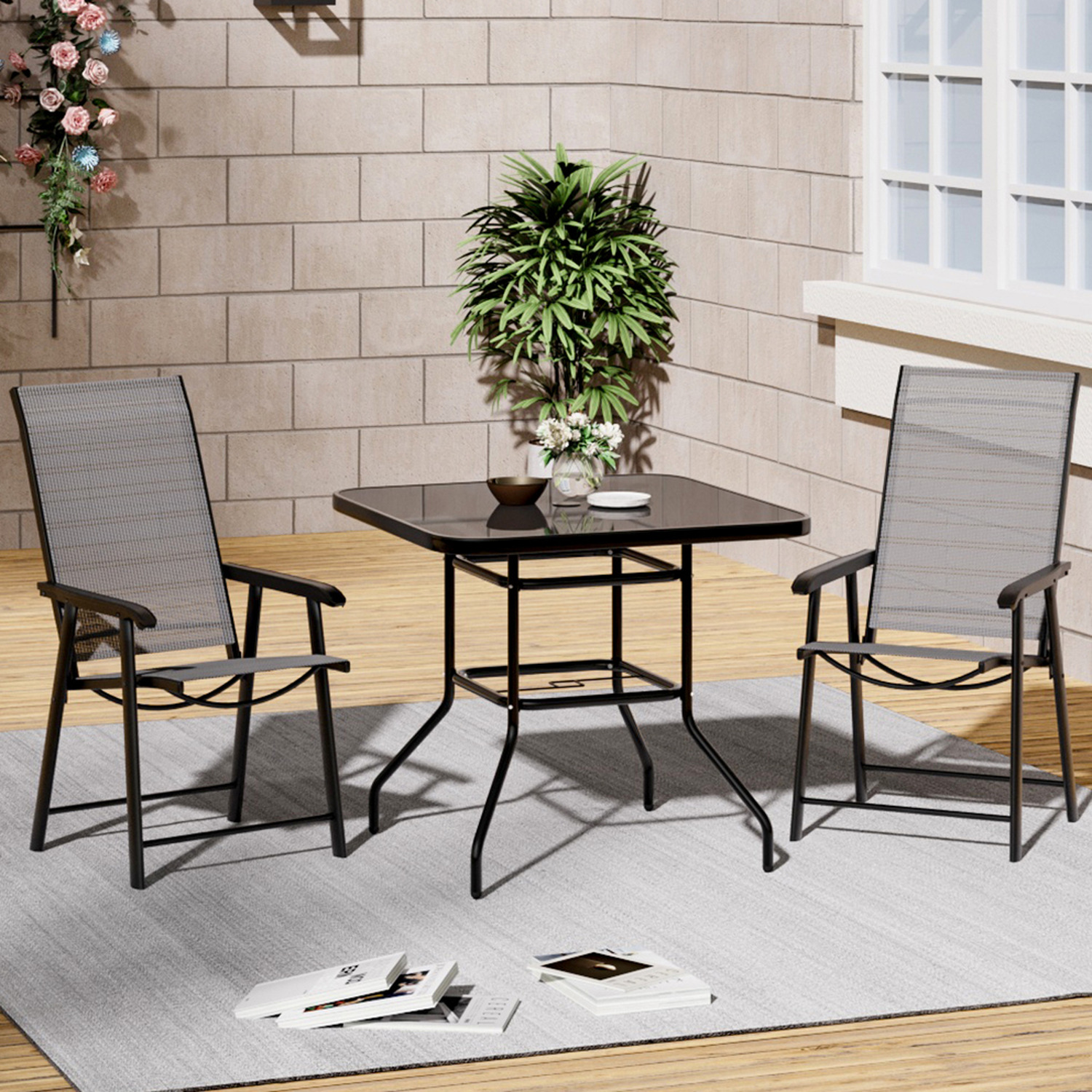 Livingandhome Square Table and Fabric Chair Bistro Set