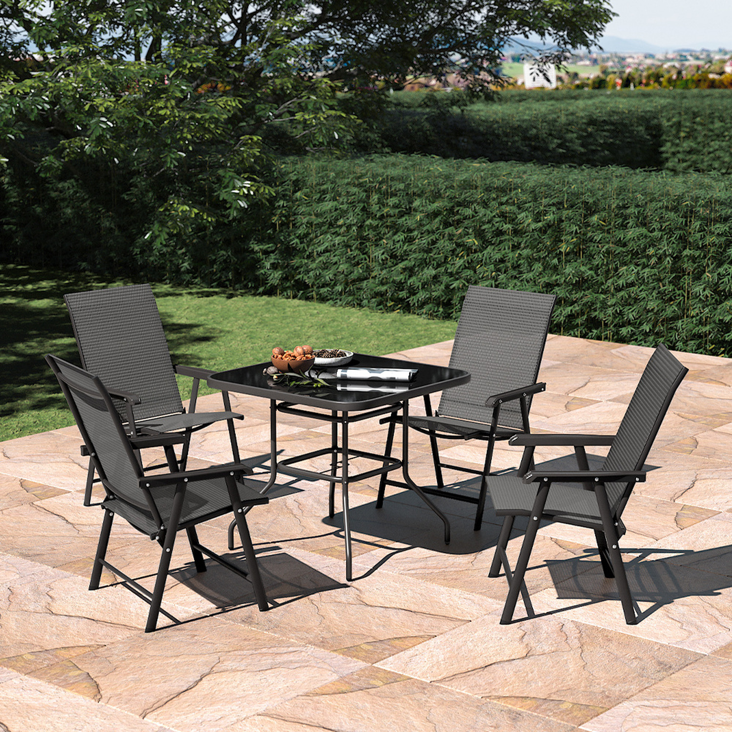 Livingandhome Square Table and Fabric Chair Bistro Set 3 Livingandhome Square Table and Fabric Chair Bistro Set